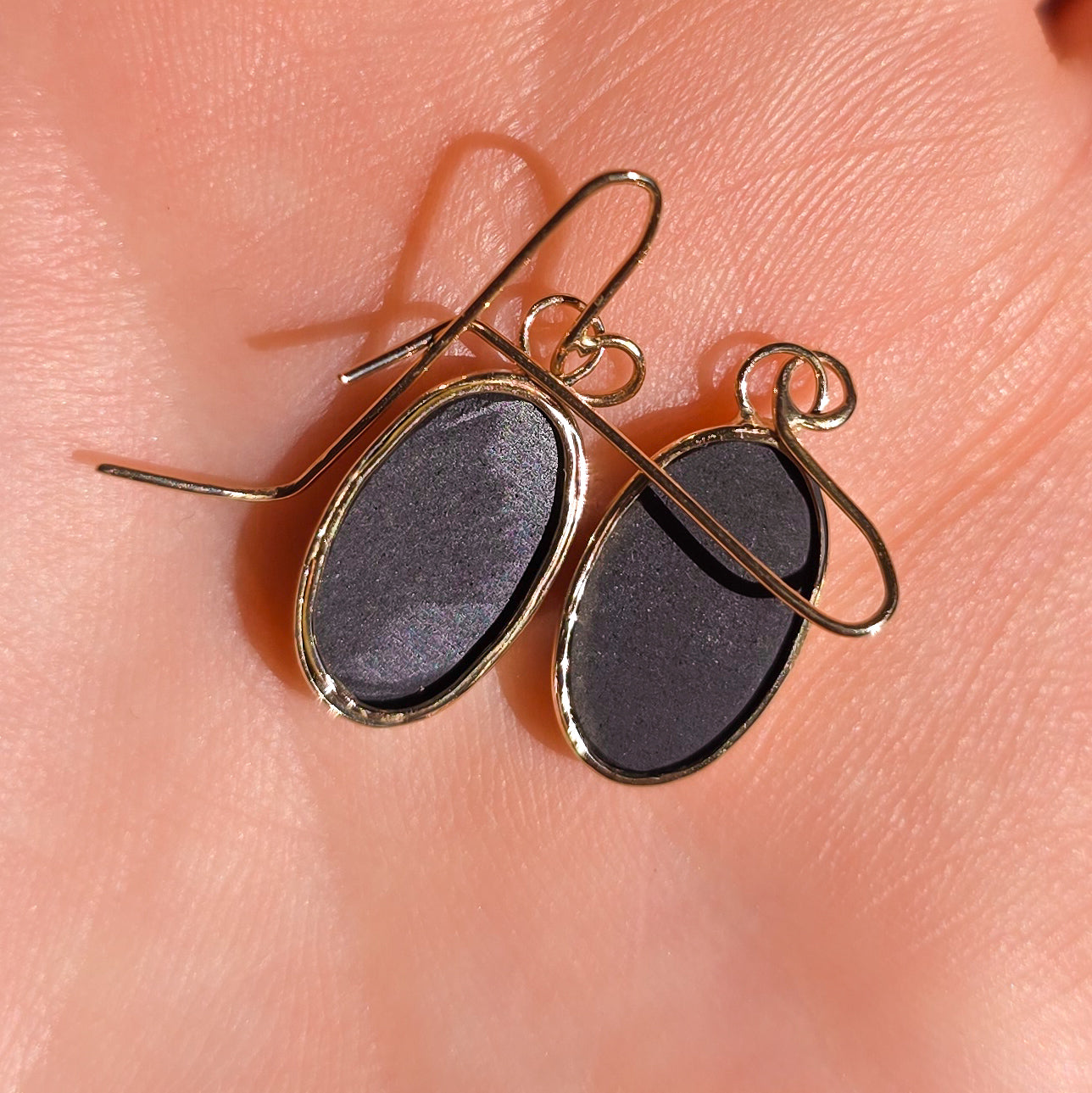CORAL | 14k Gold Australian Opal Doublet Earrings, Shepherd's Hooks, Coober Pedy