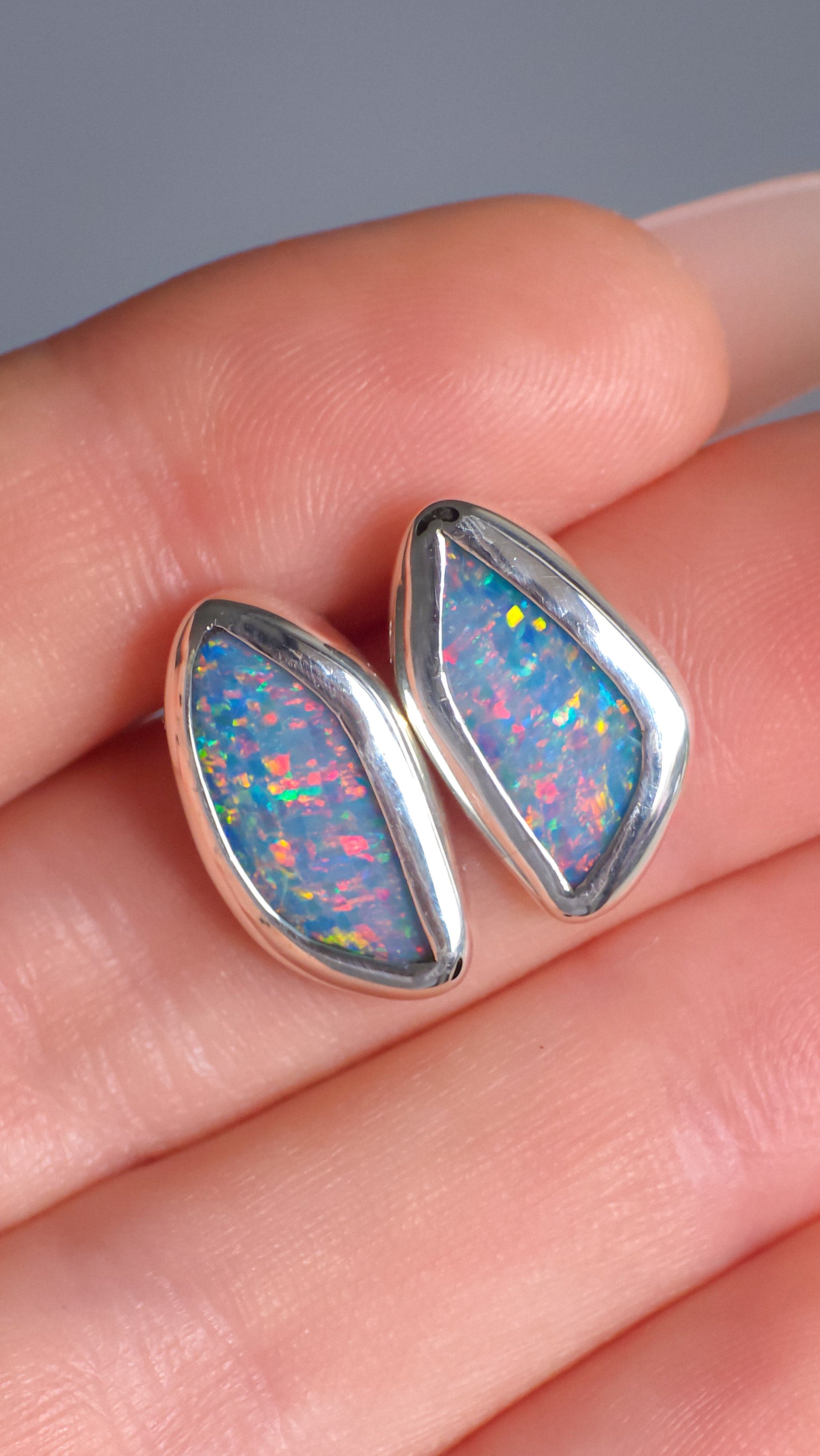 ORCHID | Australian Opal Doublet Studs, Rainbow Opal, Coober Pedy Earrings
