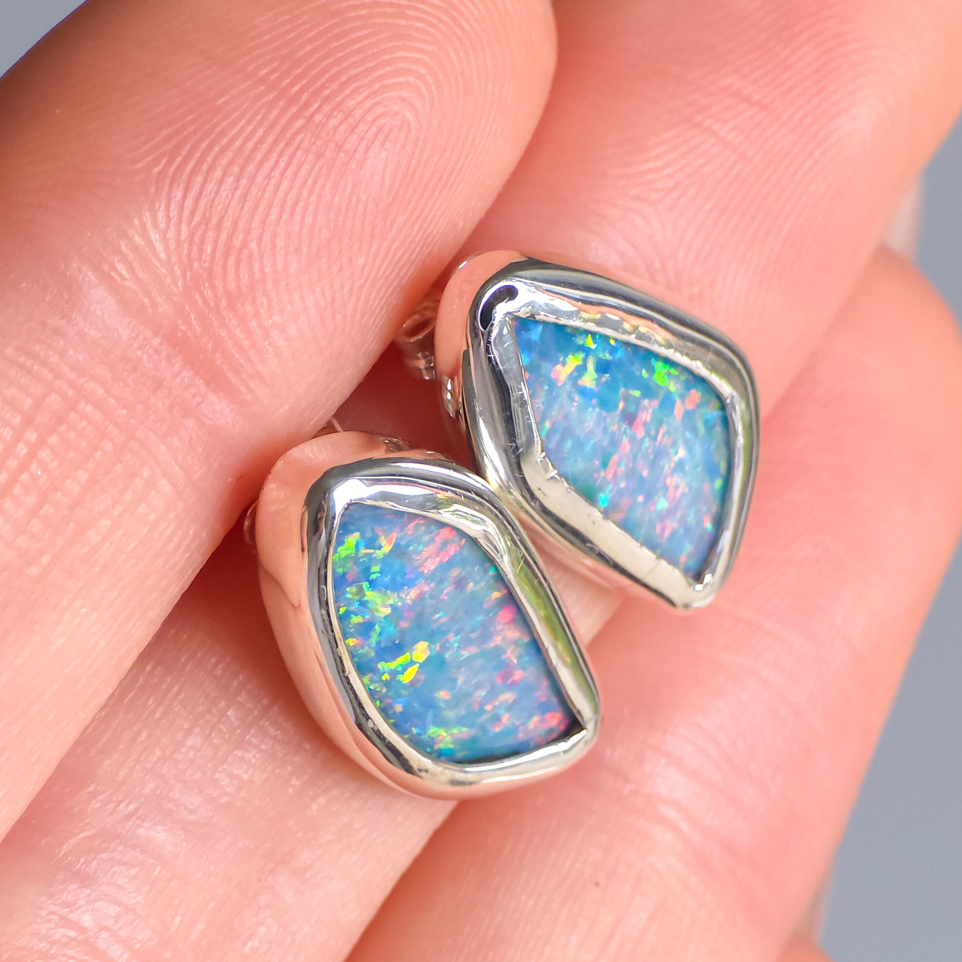 ORCHID | Australian Opal Doublet Studs, Rainbow Opal, Coober Pedy Earrings