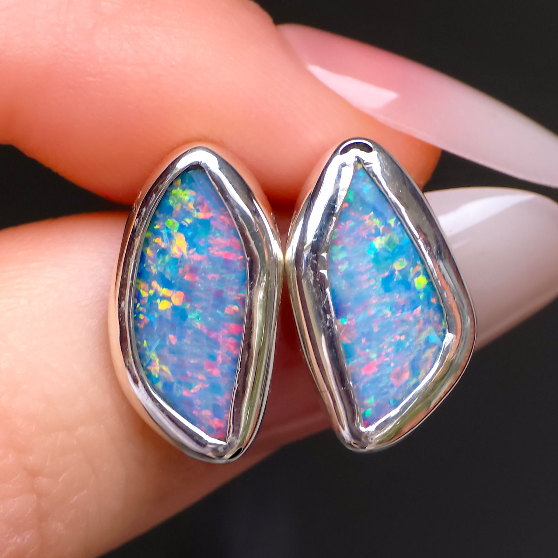 ORCHID | Australian Opal Doublet Studs, Rainbow Opal, Coober Pedy Earrings
