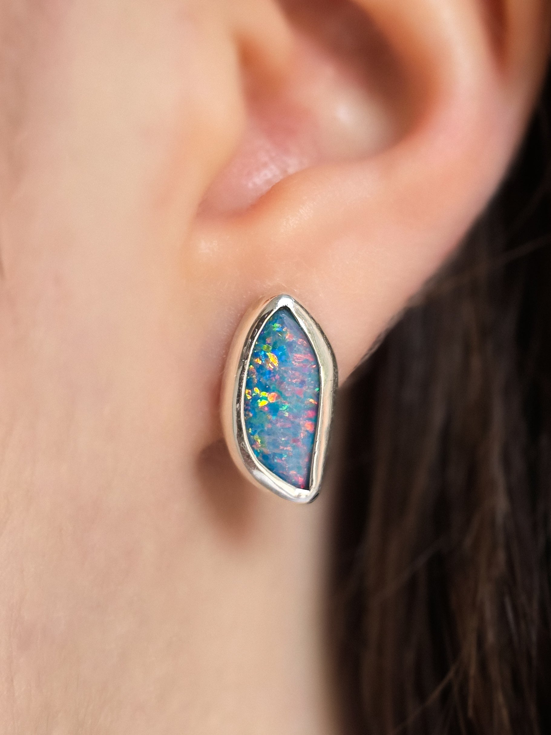 ORCHID | Australian Opal Doublet Studs, Rainbow Opal, Coober Pedy Earrings