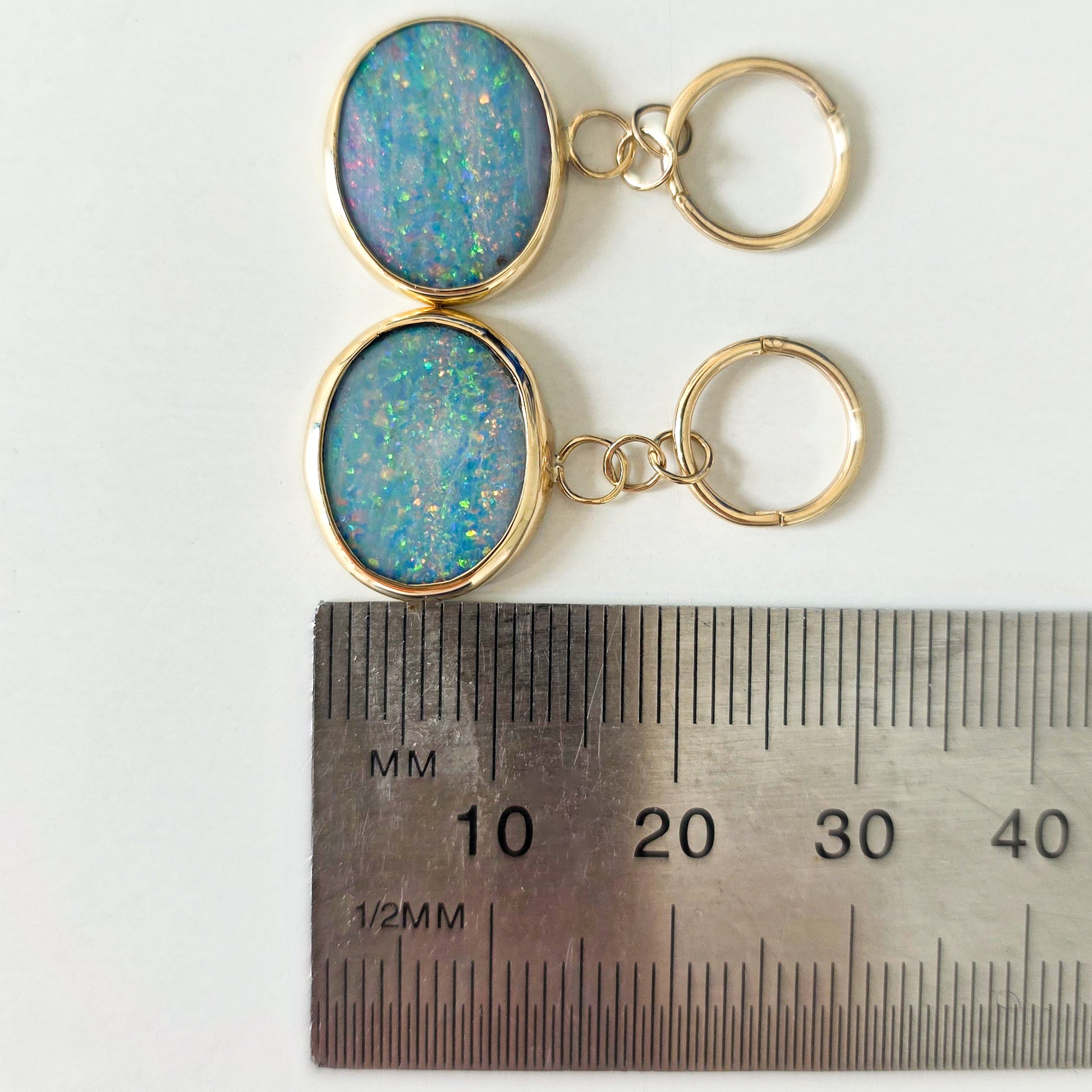 AURELIE | 14K Gold Australian Opal Doublet Earrings, Coober Pedy Dangle Hoops