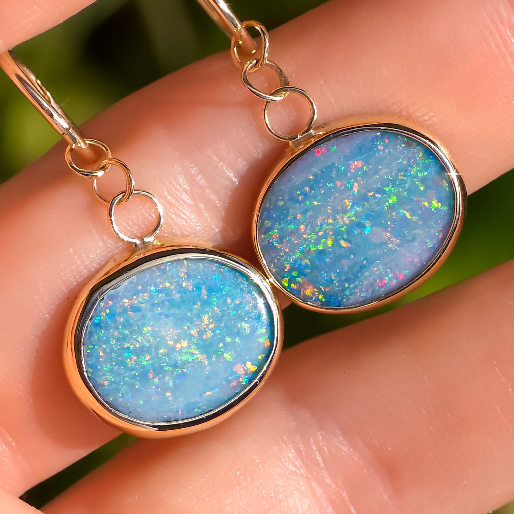 AURELIE | 14K Gold Australian Opal Doublet Earrings, Coober Pedy Dangle Hoops