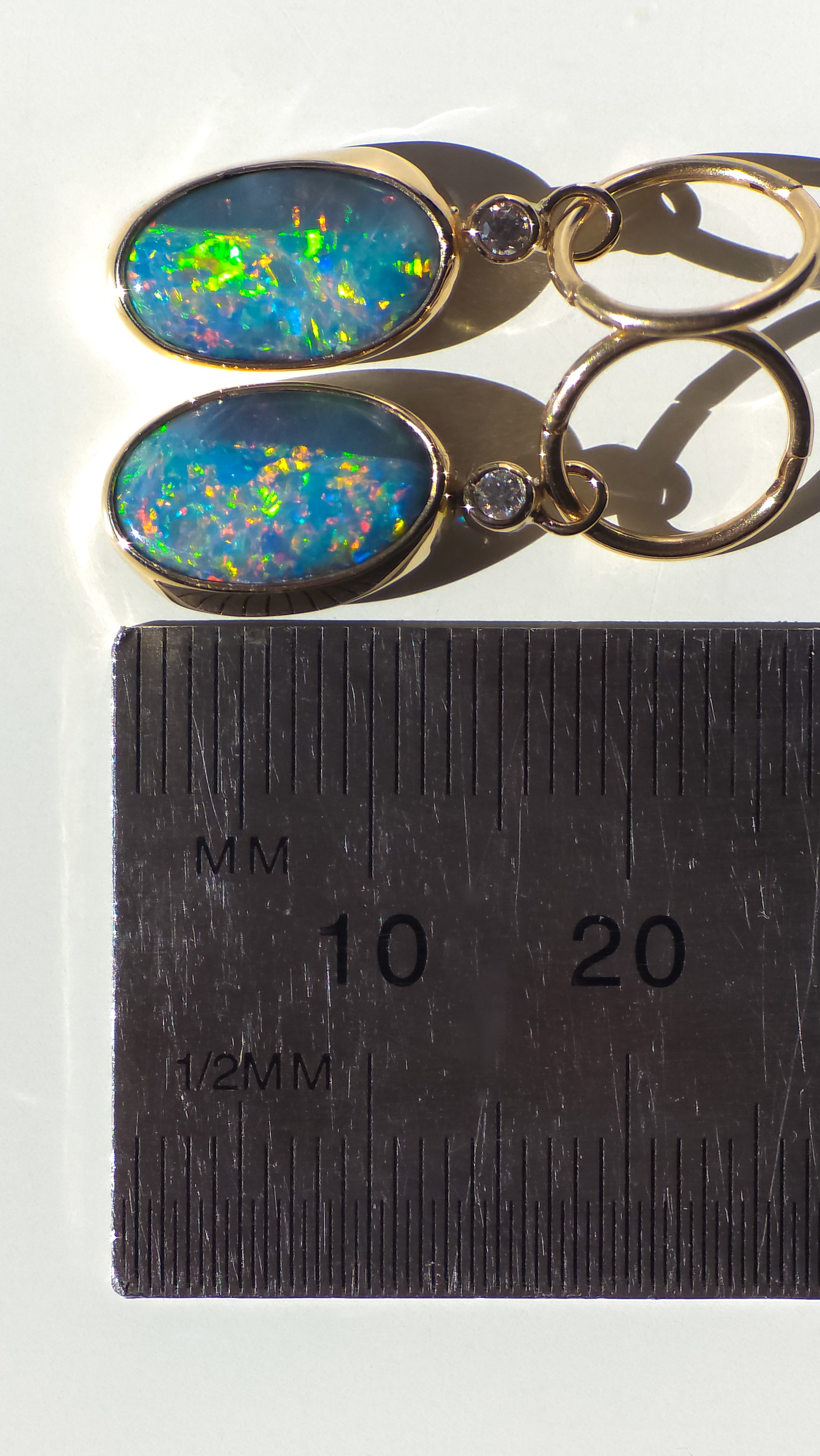 ELDORA | 14K Gold Australian Opal and Diamond Earrings, Coober Pedy Charm Earrings, Solid Hoops
