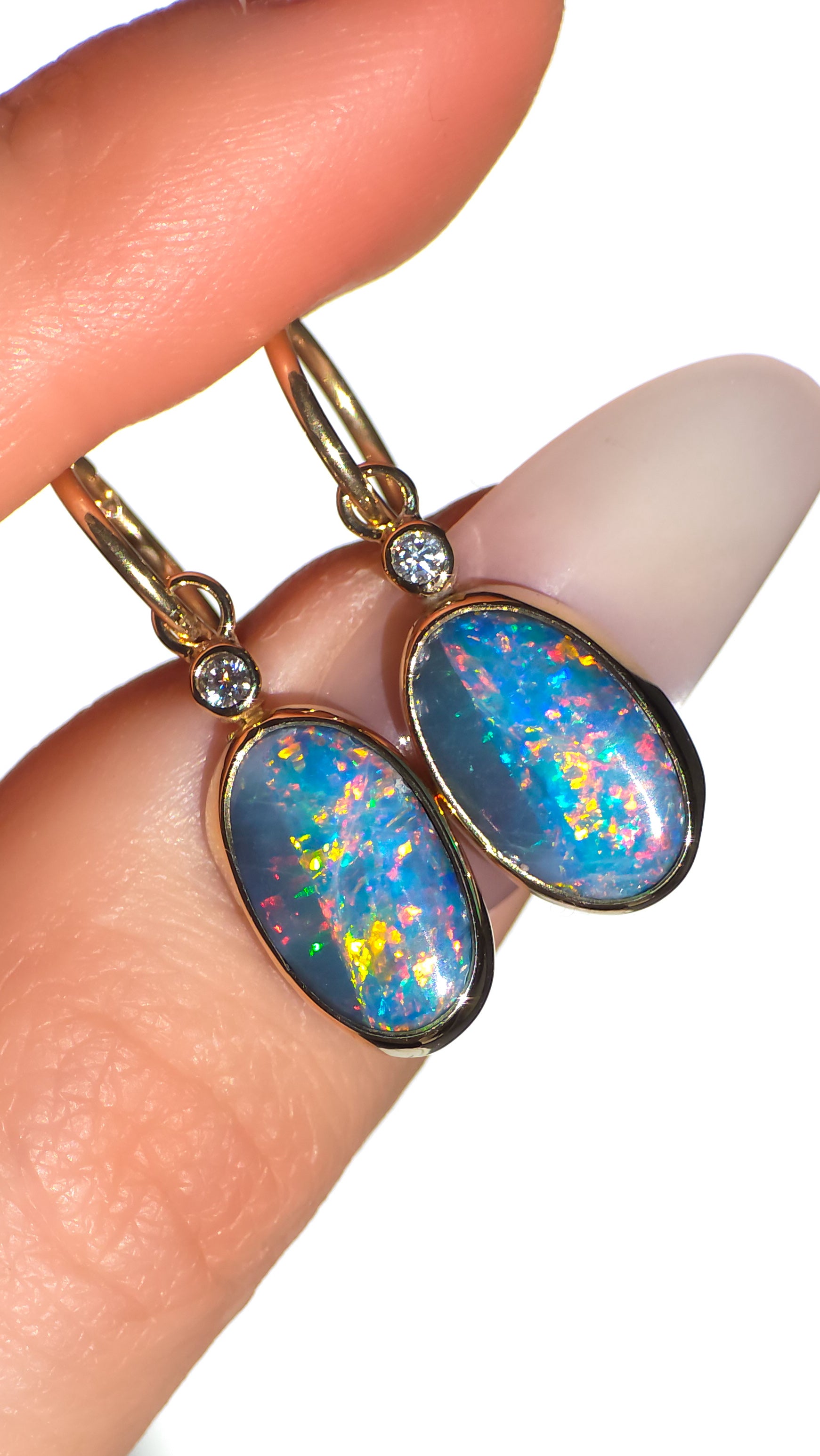 ELDORA | 14K Gold Australian Opal and Diamond Earrings, Coober Pedy Charm Earrings, Solid Hoops