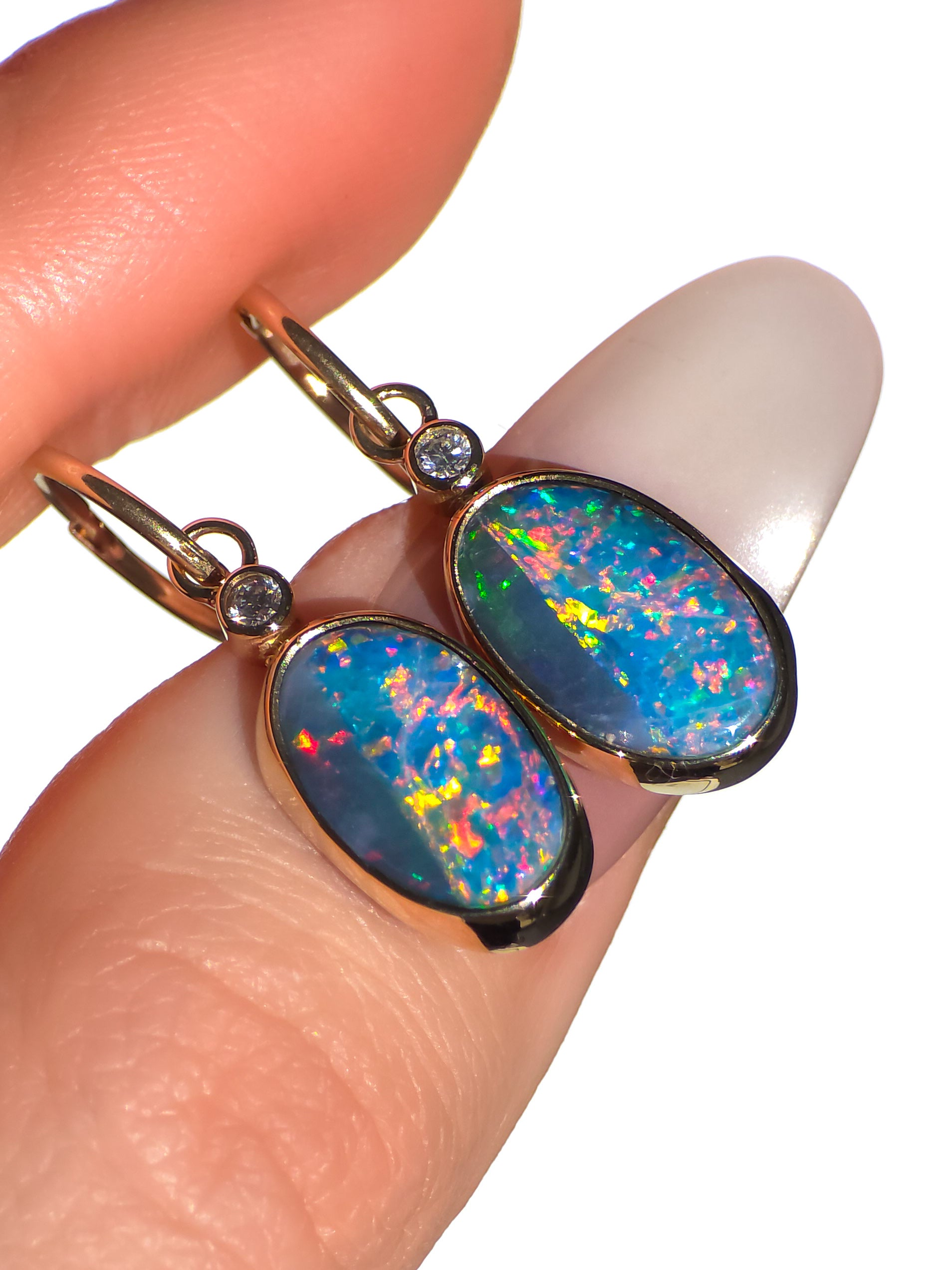 ELDORA | 14K Gold Australian Opal and Diamond Earrings, Coober Pedy Charm Earrings, Solid Hoops