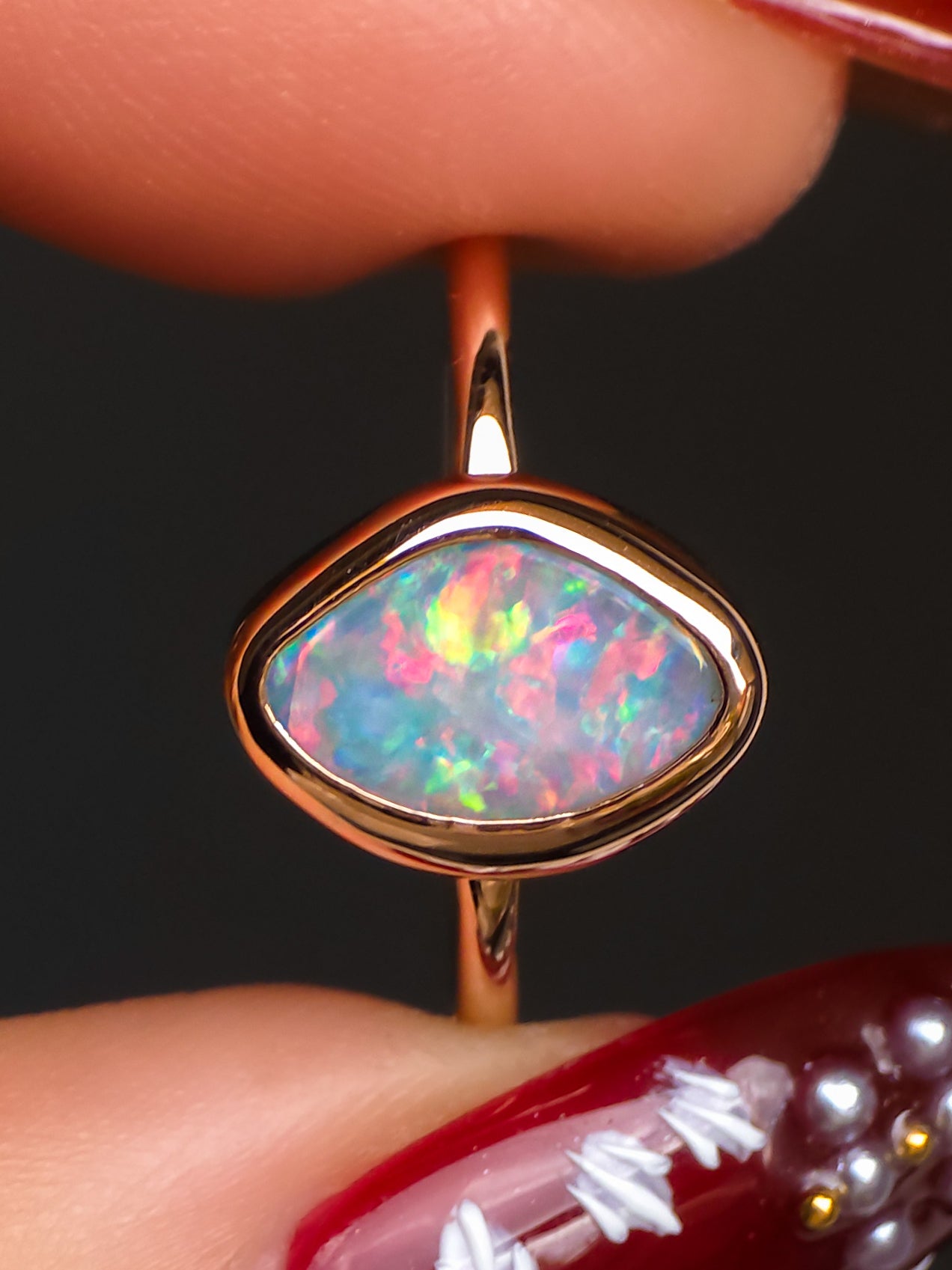PETUNIA | Pink 14K Rose Gold Solid Australian Coober Pedy Opal Ring / Dainty Minimal Jewelry