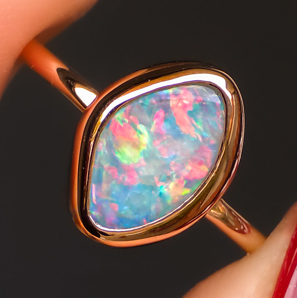 PETUNIA | Pink 14K Rose Gold Solid Australian Coober Pedy Opal Ring / Dainty Minimal Jewelry