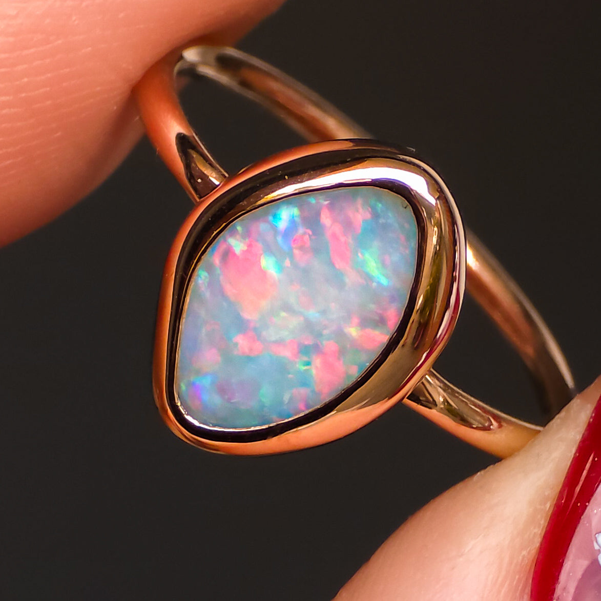 PETUNIA | Pink 14K Rose Gold Solid Australian Coober Pedy Opal Ring / Dainty Minimal Jewelry