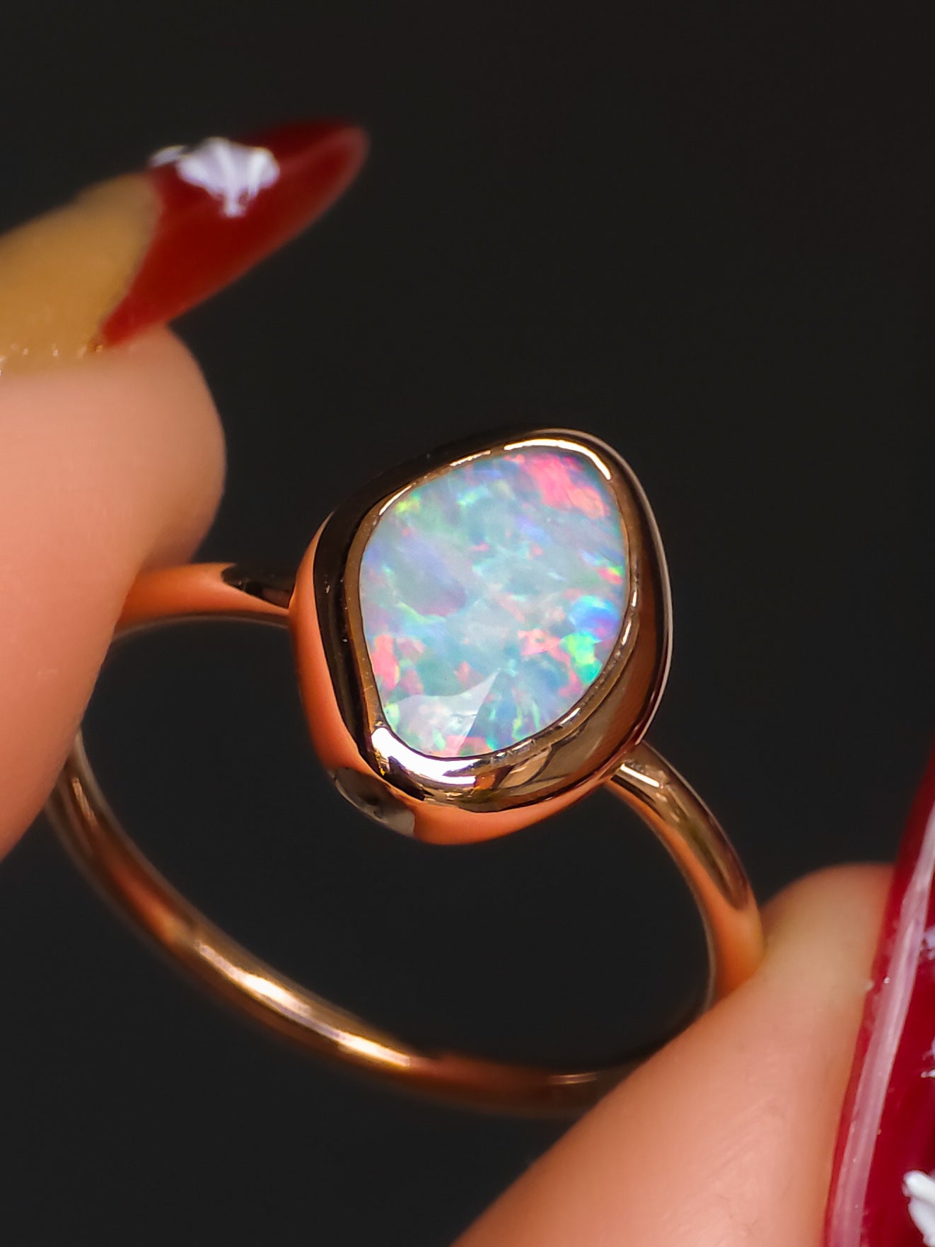 PETUNIA | Pink 14K Rose Gold Solid Australian Coober Pedy Opal Ring / Dainty Minimal Jewelry