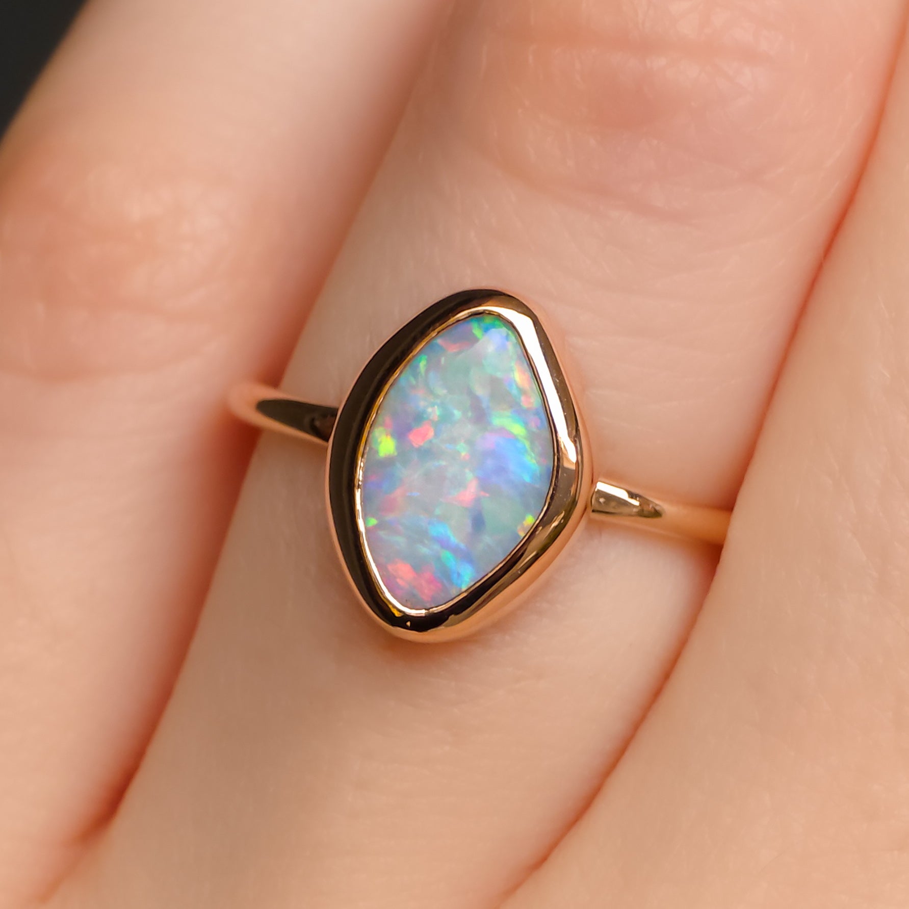 PETUNIA | Pink 14K Rose Gold Solid Australian Coober Pedy Opal Ring / Dainty Minimal Jewelry