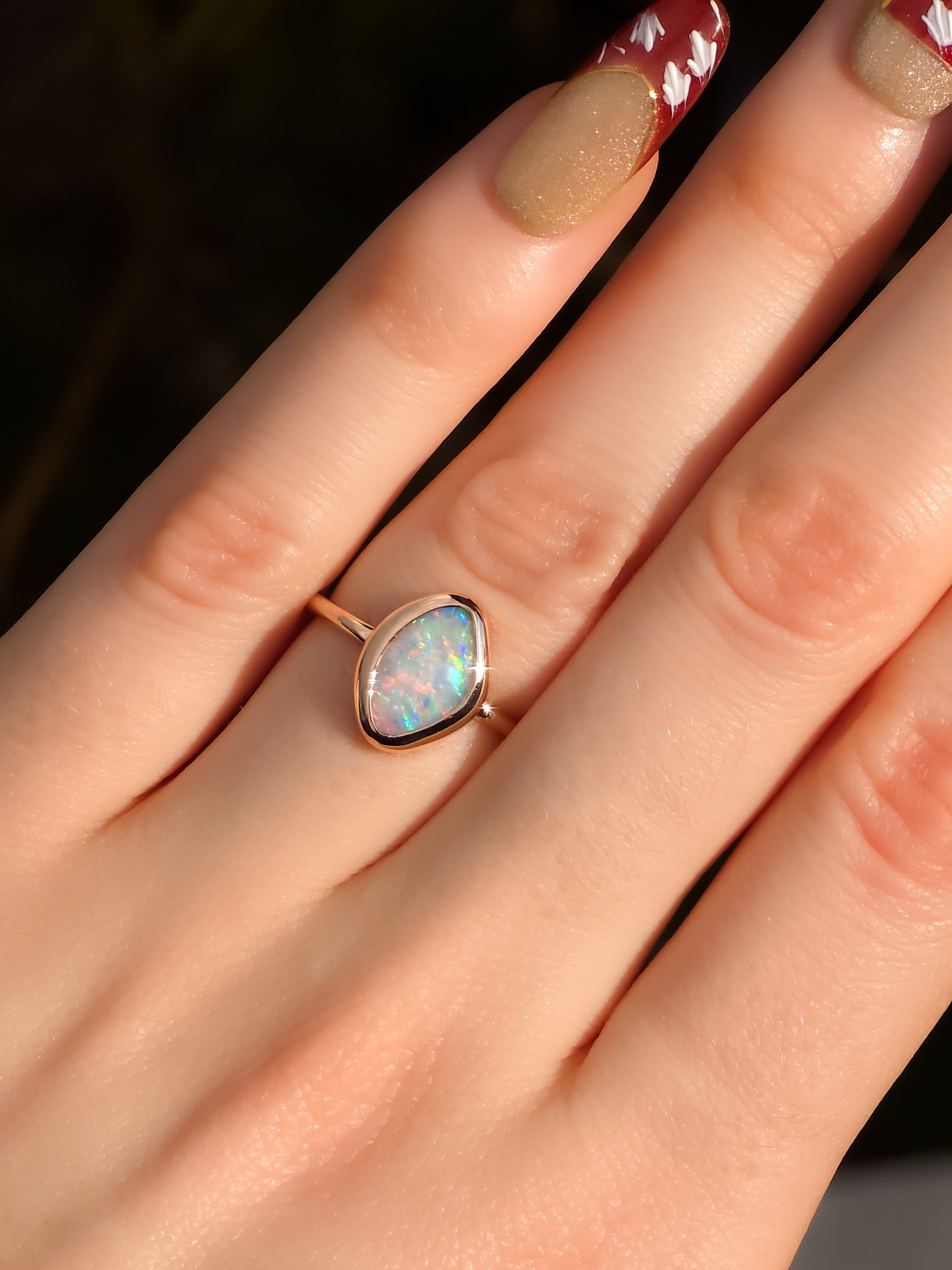 PETUNIA | Pink 14K Rose Gold Solid Australian Coober Pedy Opal Ring / Dainty Minimal Jewelry