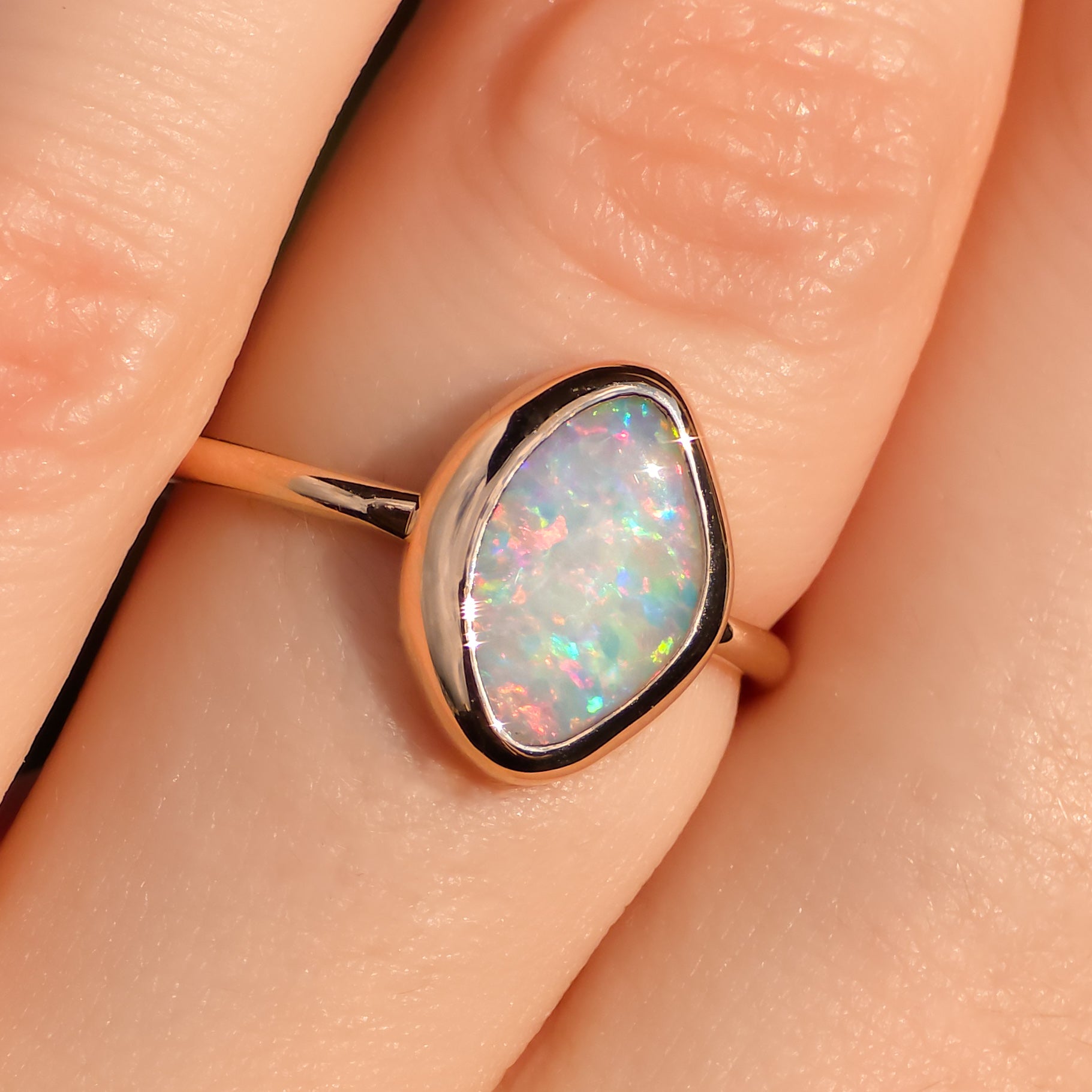 PETUNIA | Pink 14K Rose Gold Solid Australian Coober Pedy Opal Ring / Dainty Minimal Jewelry