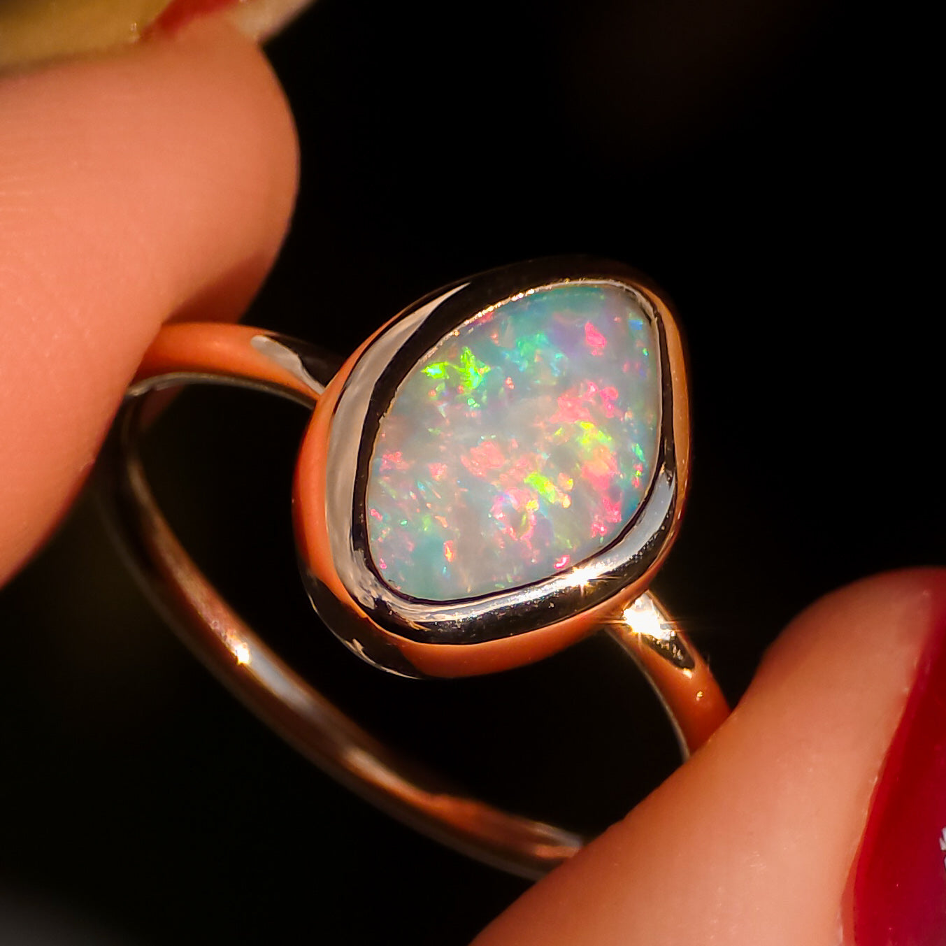 PETUNIA | Pink 14K Rose Gold Solid Australian Coober Pedy Opal Ring / Dainty Minimal Jewelry