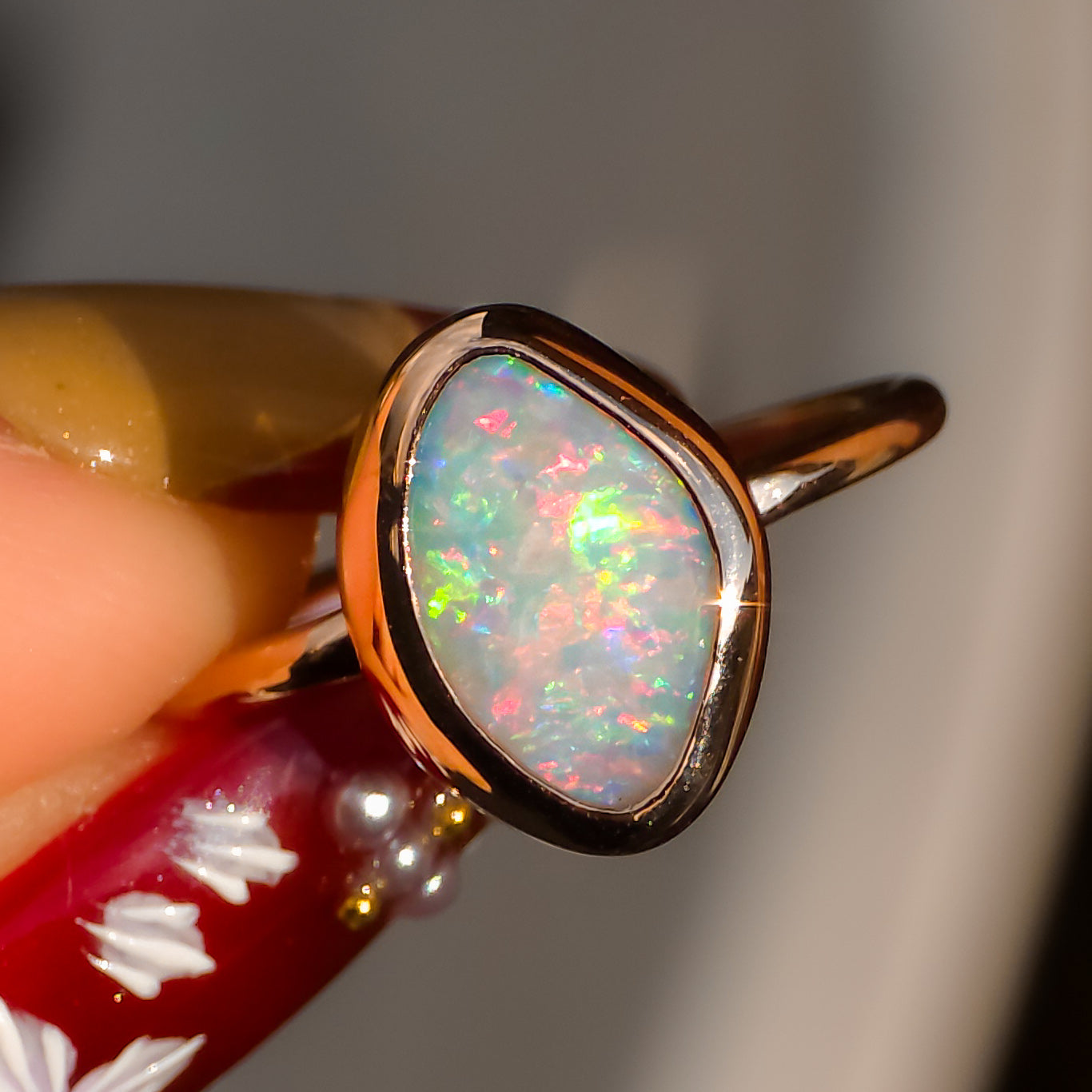 PETUNIA | Pink 14K Rose Gold Solid Australian Coober Pedy Opal Ring / Dainty Minimal Jewelry