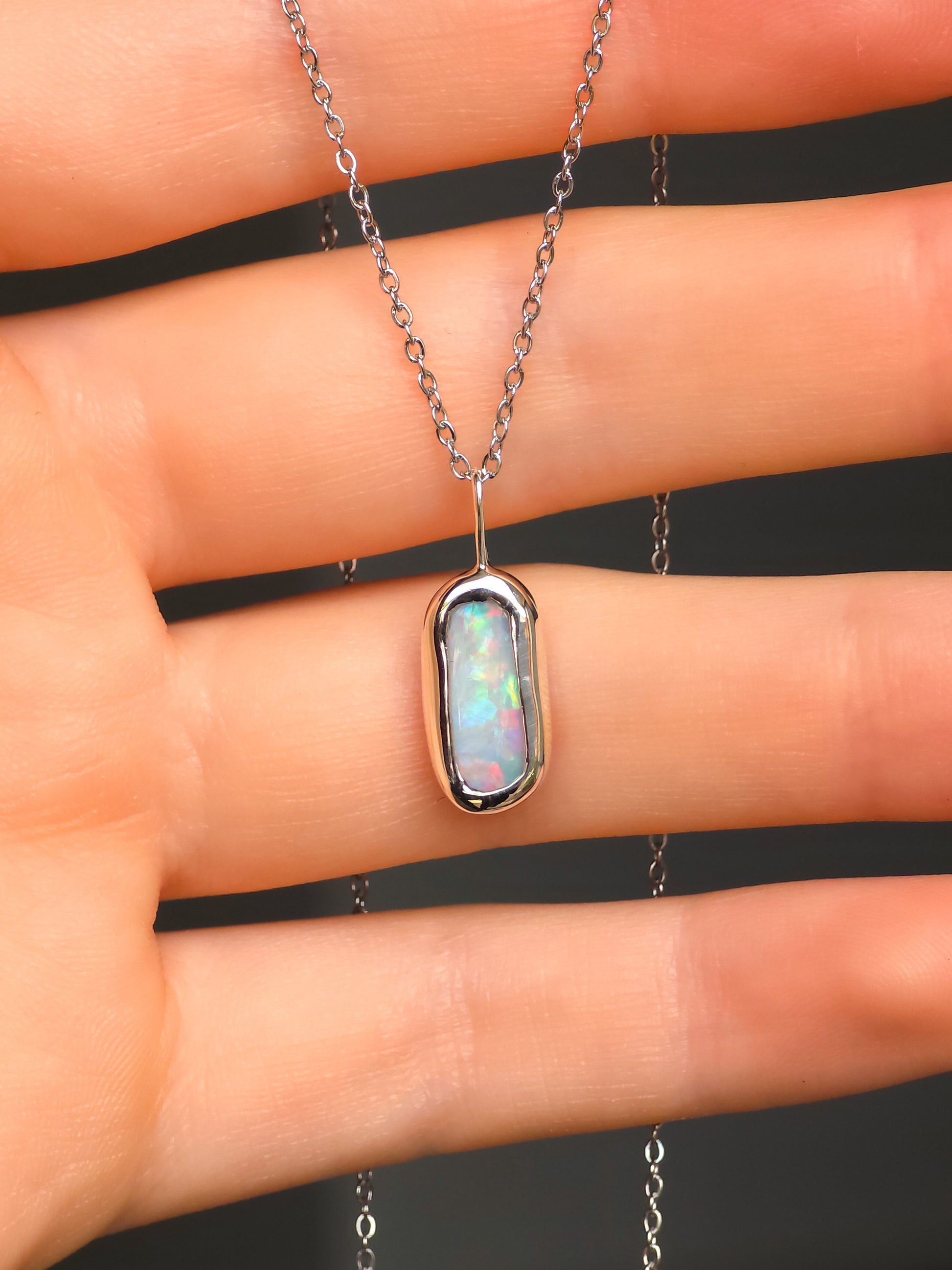 LUCENT | Solid Coober Pedy Opal Pendant, Silver Australian Grey Crystal Opal, 1.6ct