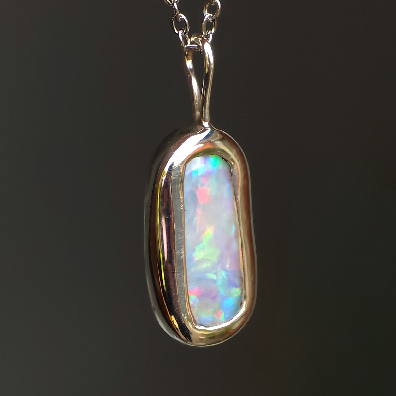LUCENT | Solid Coober Pedy Opal Pendant, Silver Australian Grey Crystal Opal, 1.6ct