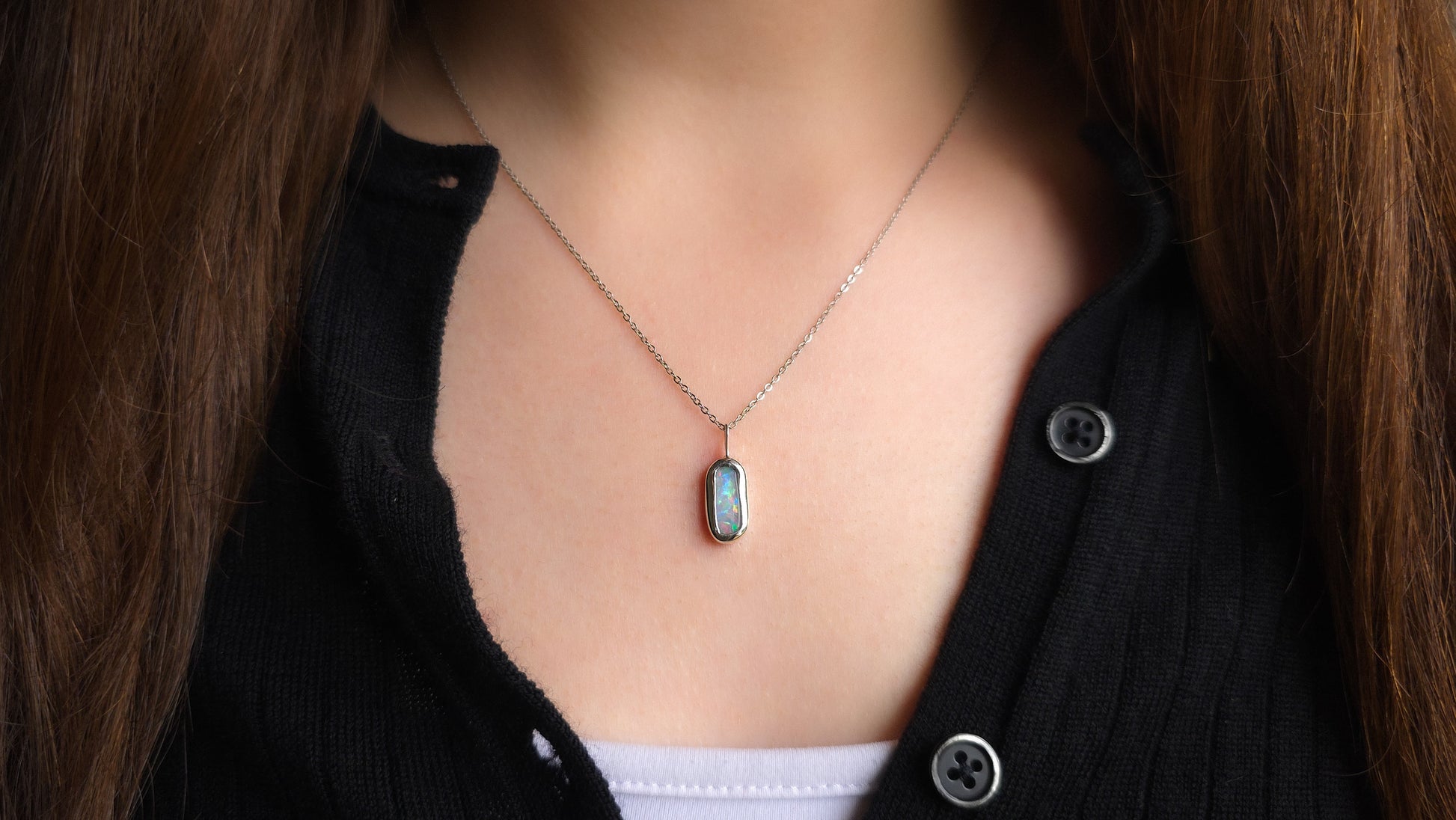LUCENT | Solid Coober Pedy Opal Pendant, Silver Australian Grey Crystal Opal, 1.6ct