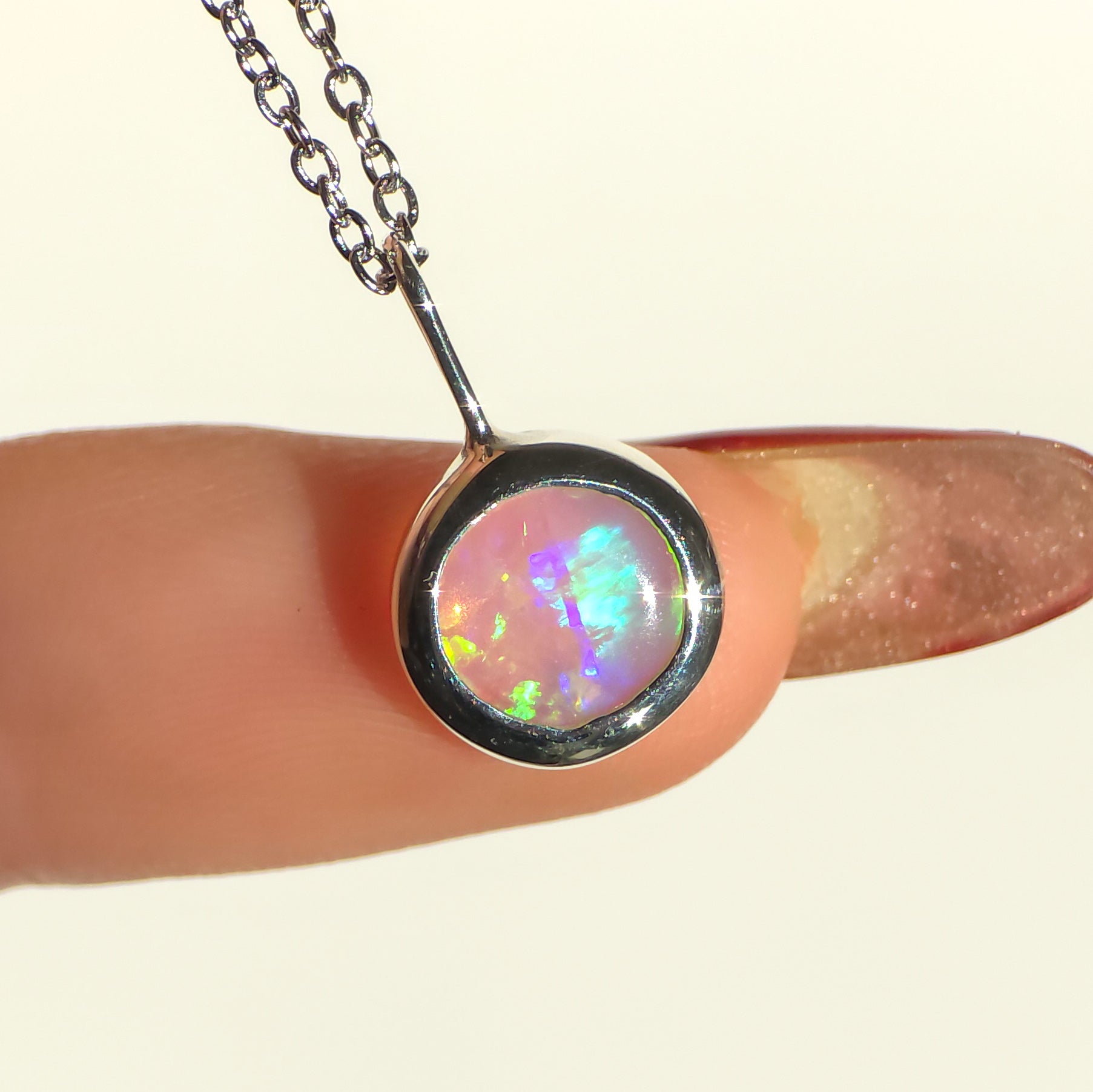LAZULI | Solid Coober Pedy Opal Pendant, Silver Australian Crystal Opal, 0.6ct