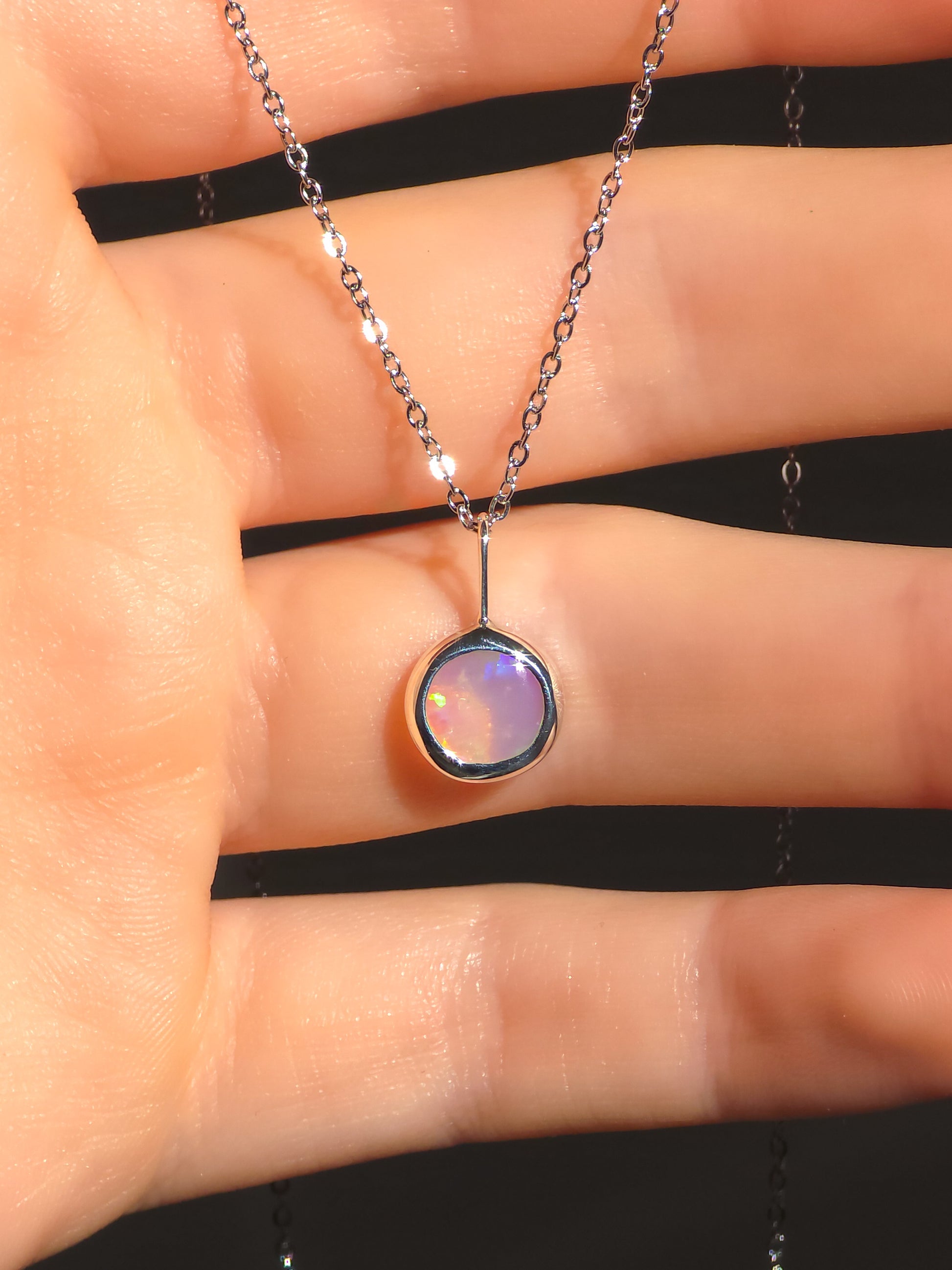 LAZULI | Solid Coober Pedy Opal Pendant, Silver Australian Crystal Opal, 0.6ct