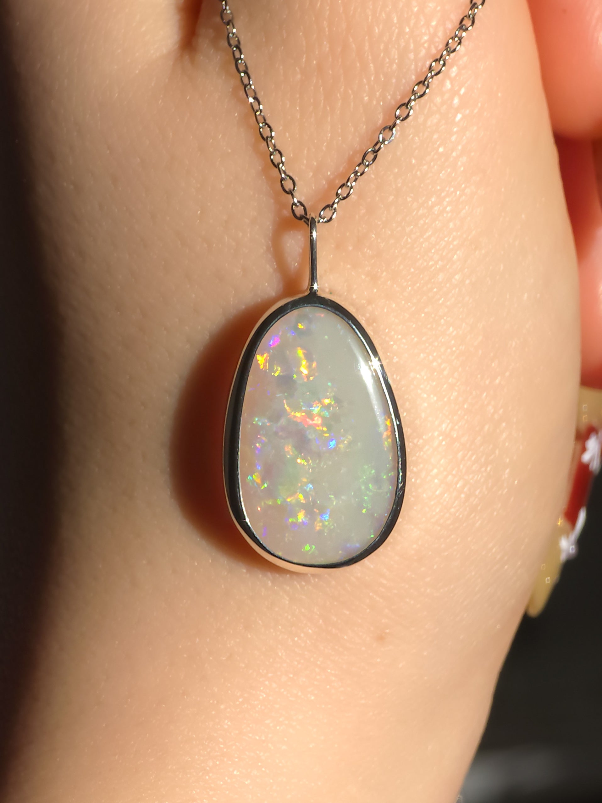 VIRIDESCENT | Solid Coober Pedy Opal Pendant, Silver Australian Grey Crystal Opal, 6.6ct