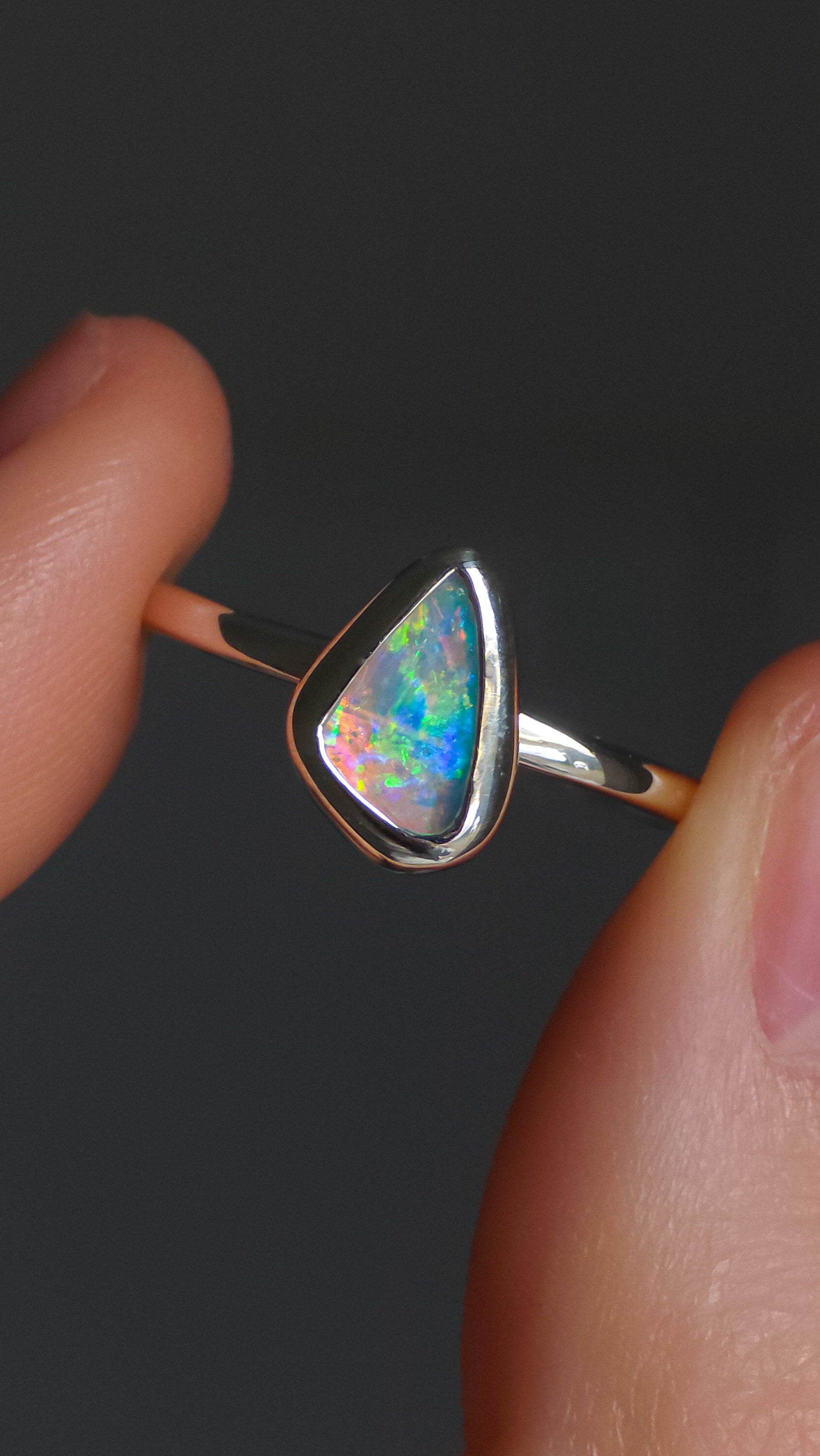 BLOOM | Solid Crystal Australian Opal Ring, FREE SIZING, Coober Pedy Opal, 0.65cts