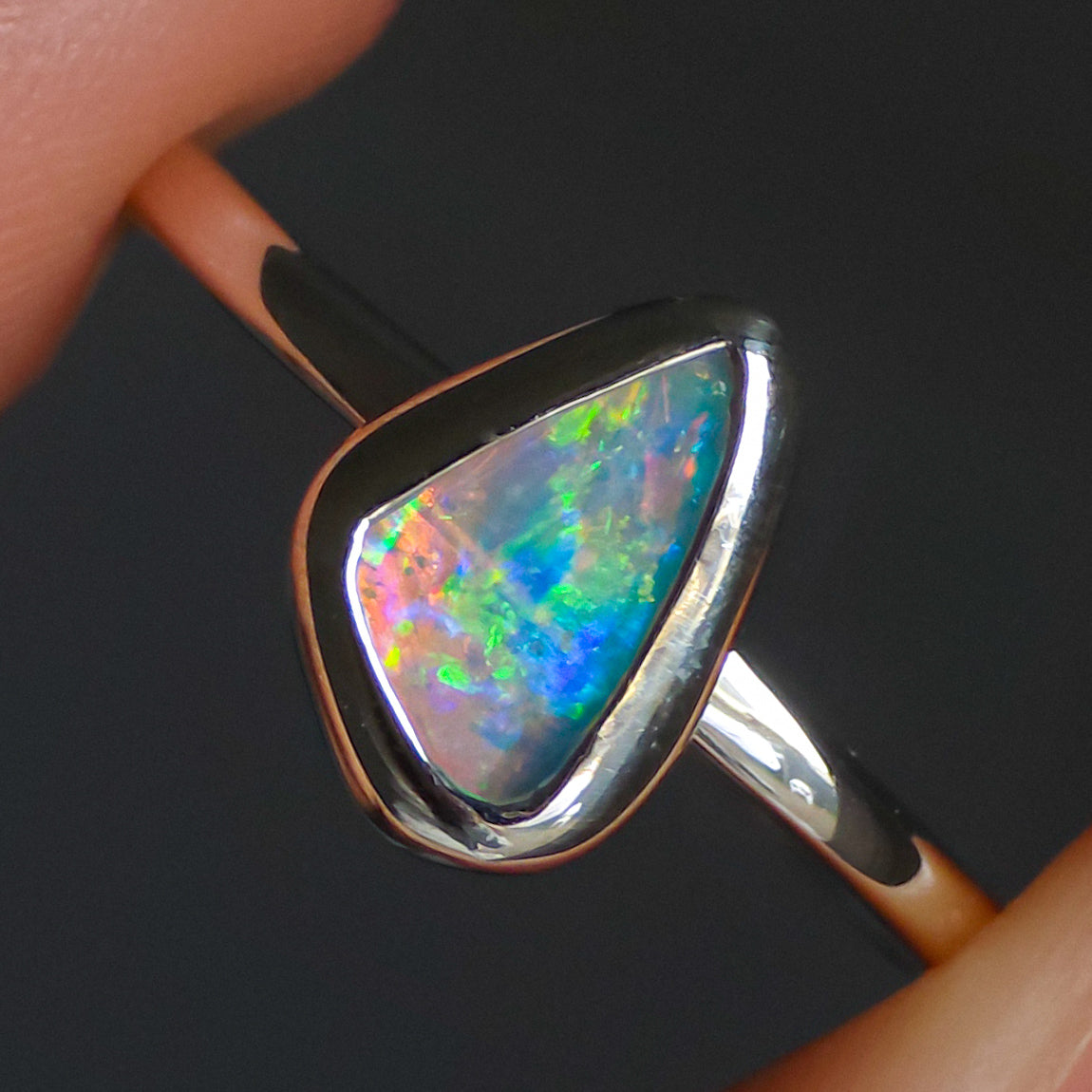 BLOOM | Solid Crystal Australian Opal Ring, FREE SIZING, Coober Pedy Opal, 0.65cts