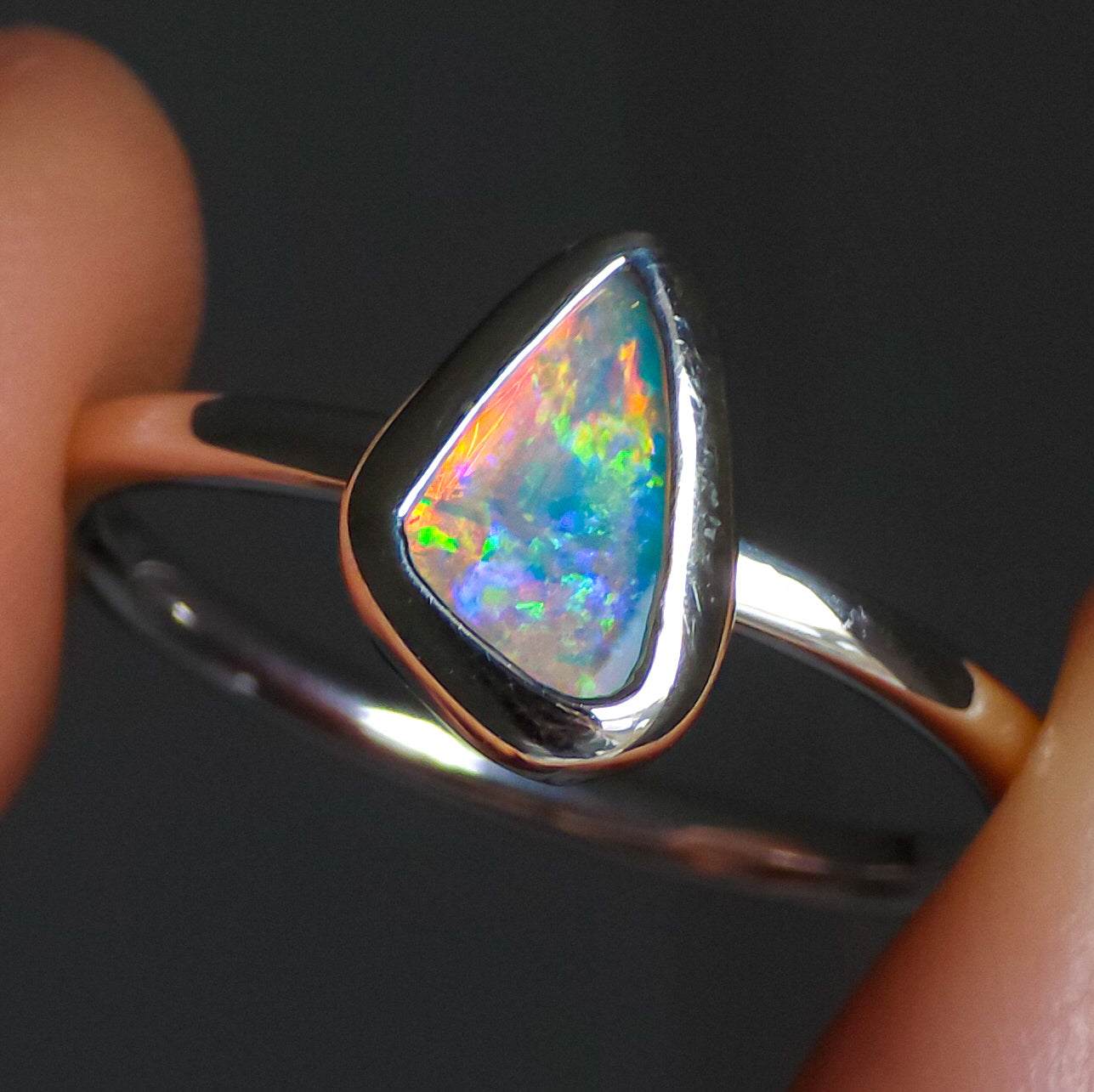 BLOOM | Solid Crystal Australian Opal Ring, FREE SIZING, Coober Pedy Opal, 0.65cts