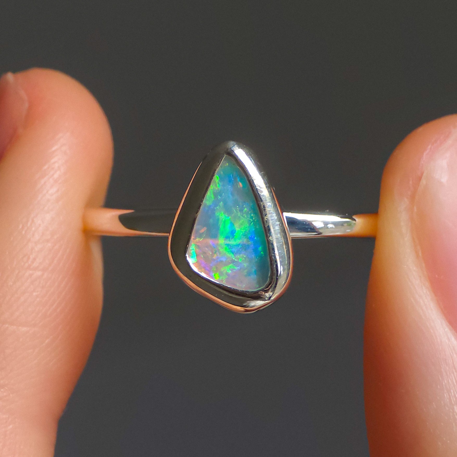 BLOOM | Solid Crystal Australian Opal Ring, FREE SIZING, Coober Pedy Opal, 0.65cts