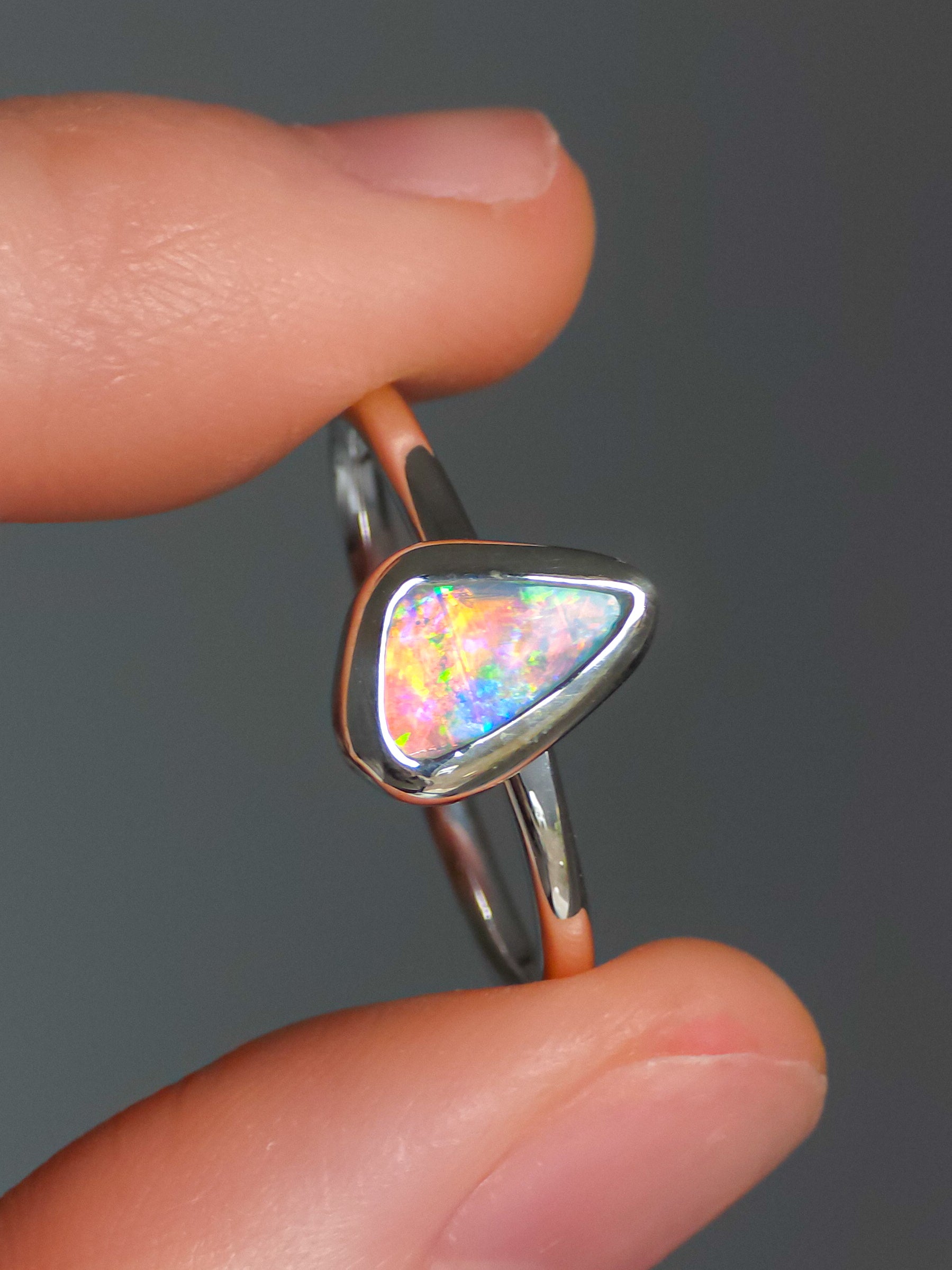 BLOOM | Solid Crystal Australian Opal Ring, FREE SIZING, Coober Pedy Opal, 0.65cts