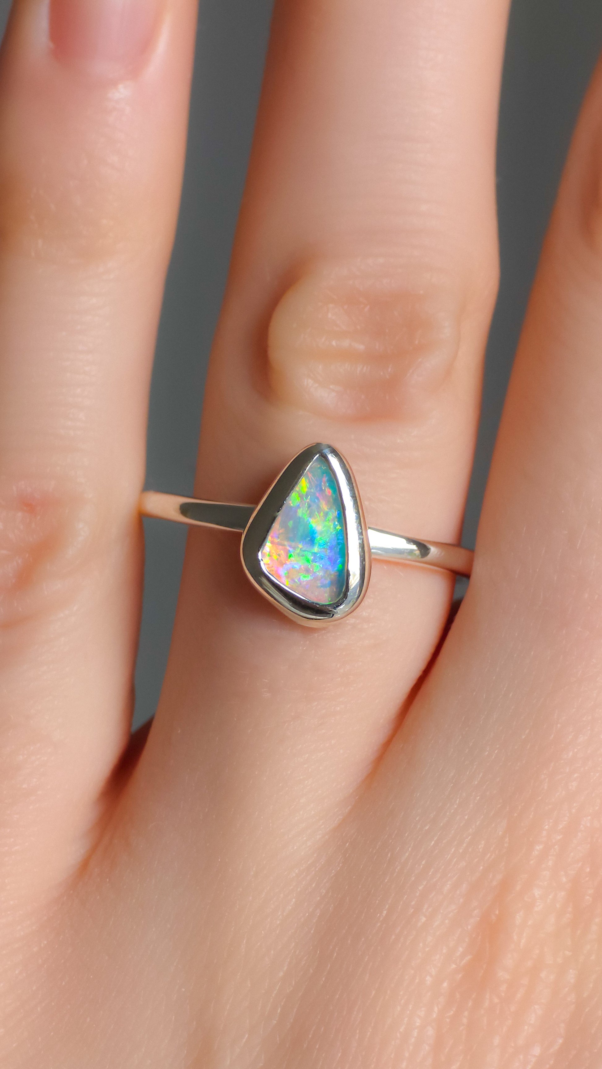 BLOOM | Solid Crystal Australian Opal Ring, FREE SIZING, Coober Pedy Opal, 0.65cts