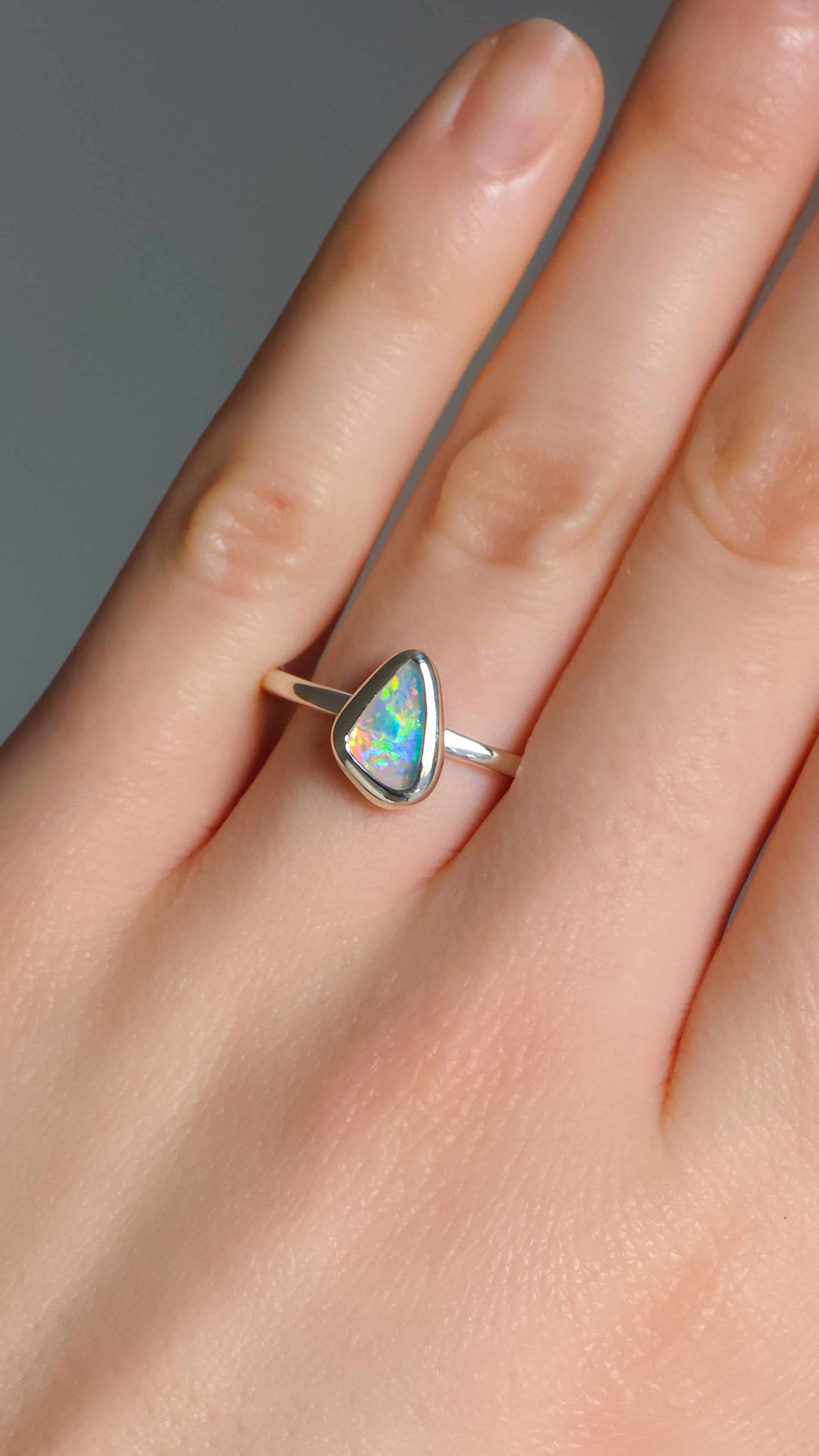 BLOOM | Solid Crystal Australian Opal Ring, FREE SIZING, Coober Pedy Opal, 0.65cts