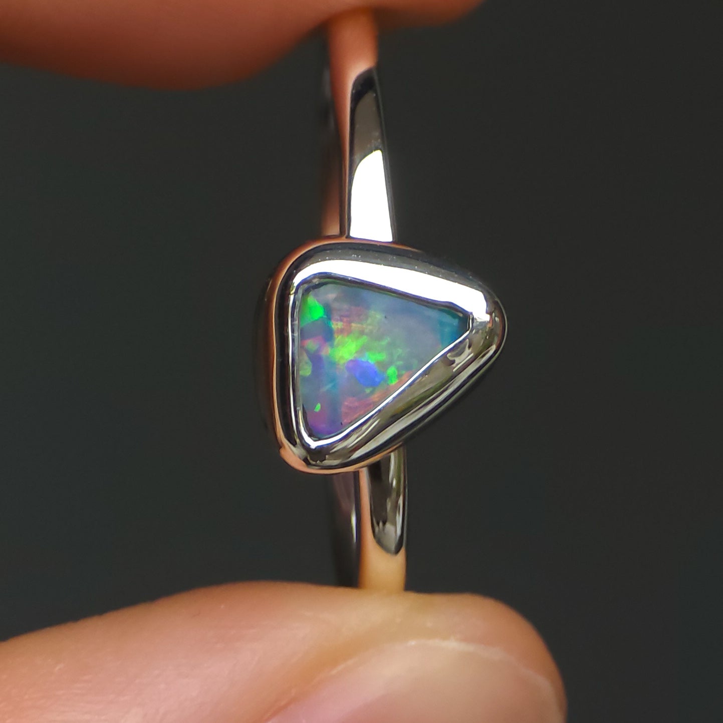 AURORA | Solid Australian Opal Ring, Coober Pedy Crystal Opal, 0.7 carats