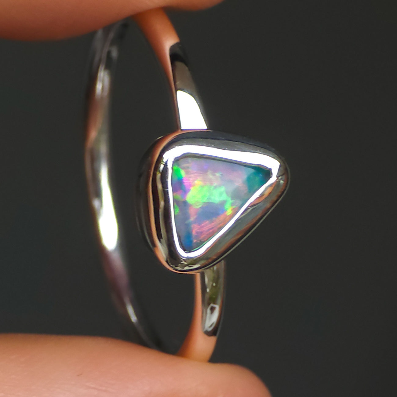 AURORA | Solid Australian Opal Ring, Coober Pedy Crystal Opal, 0.7 carats