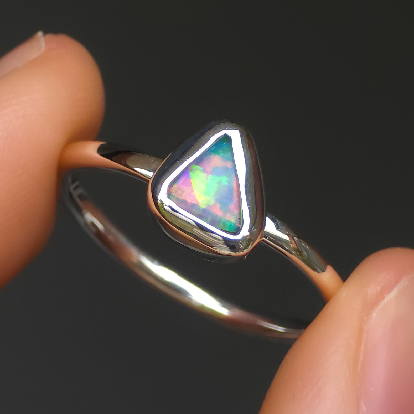 AURORA | Solid Australian Opal Ring, Coober Pedy Crystal Opal, 0.7 carats