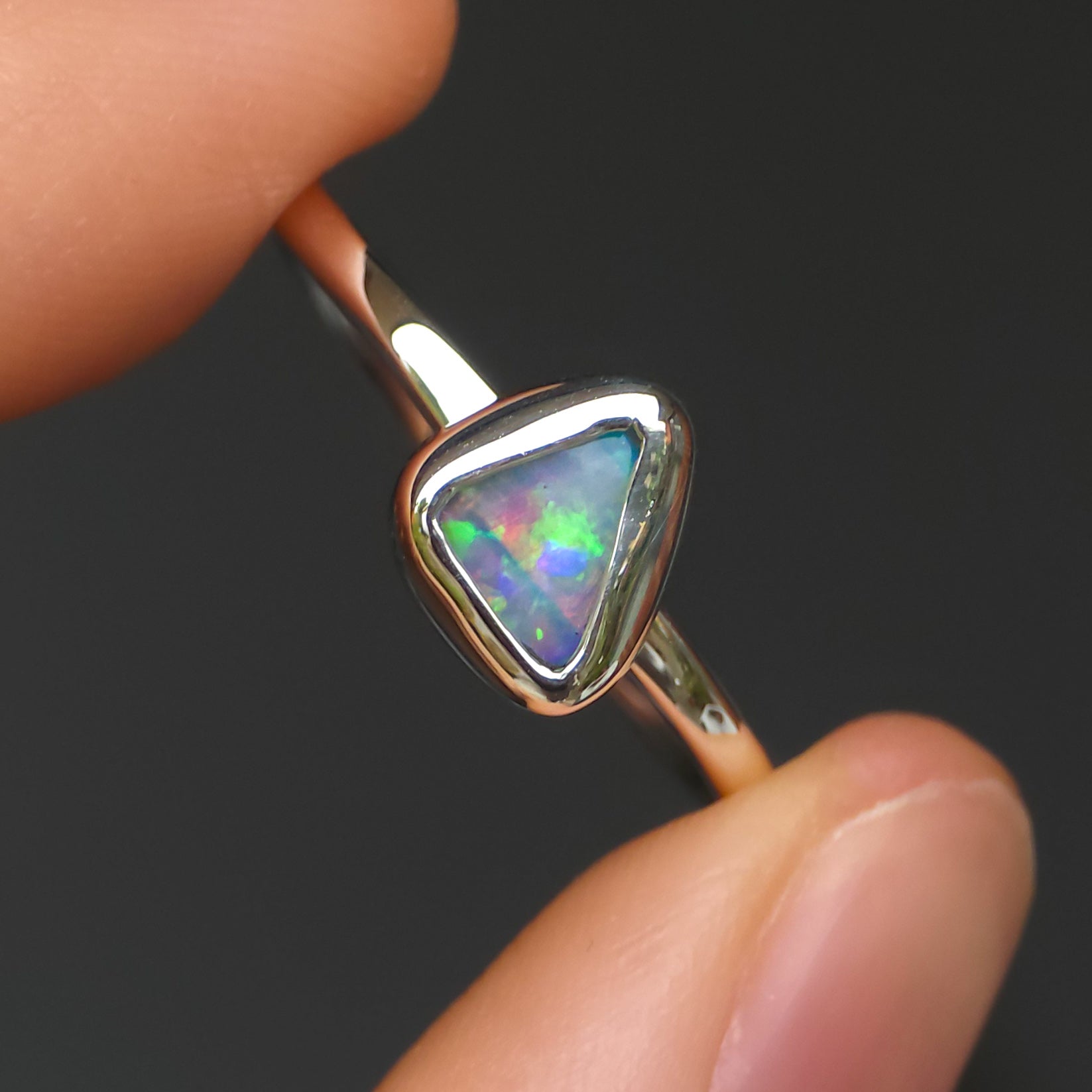 AURORA | Solid Australian Opal Ring, Coober Pedy Crystal Opal, 0.7 carats