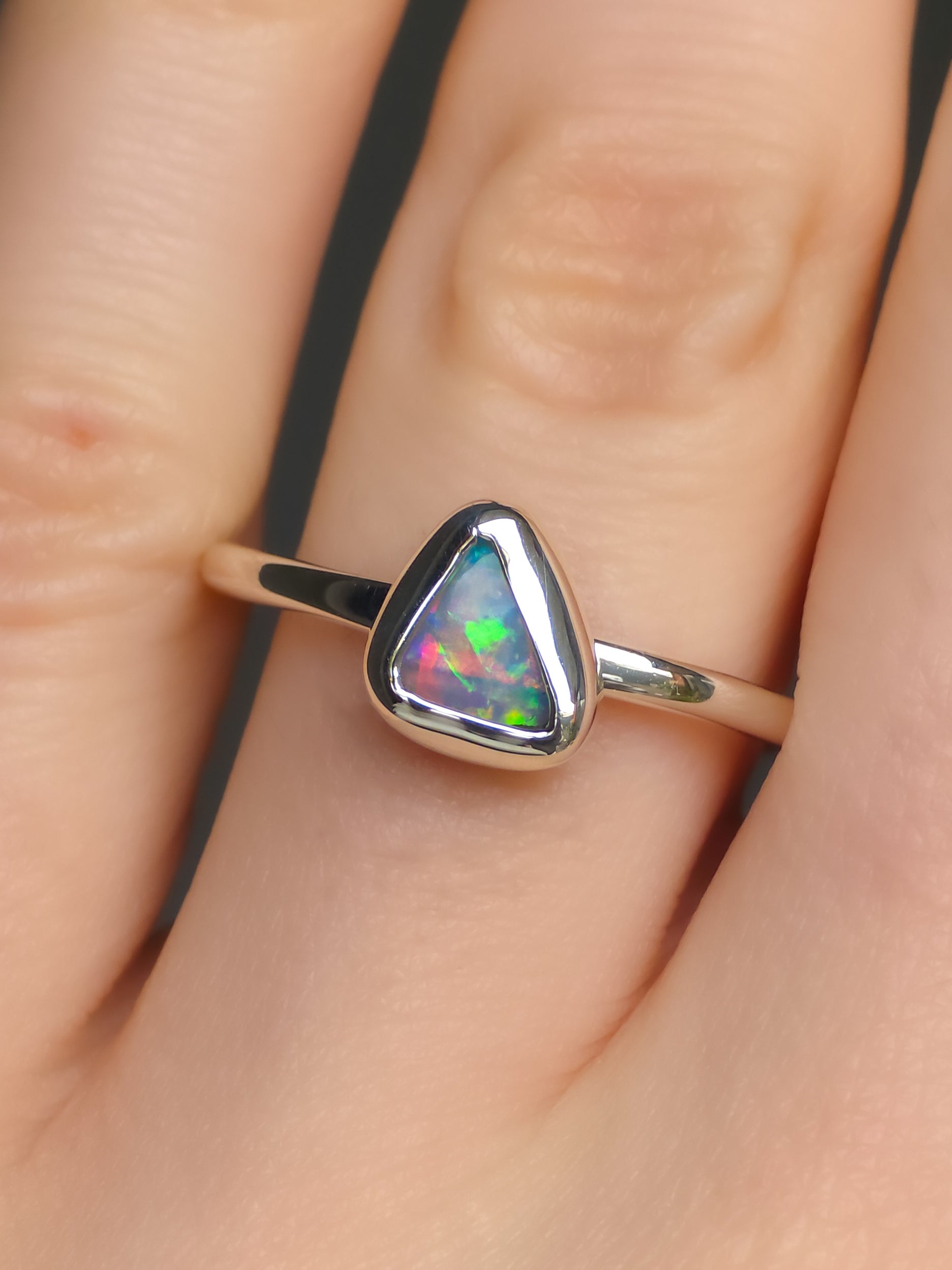 AURORA | Solid Australian Opal Ring, Coober Pedy Crystal Opal, 0.7 carats