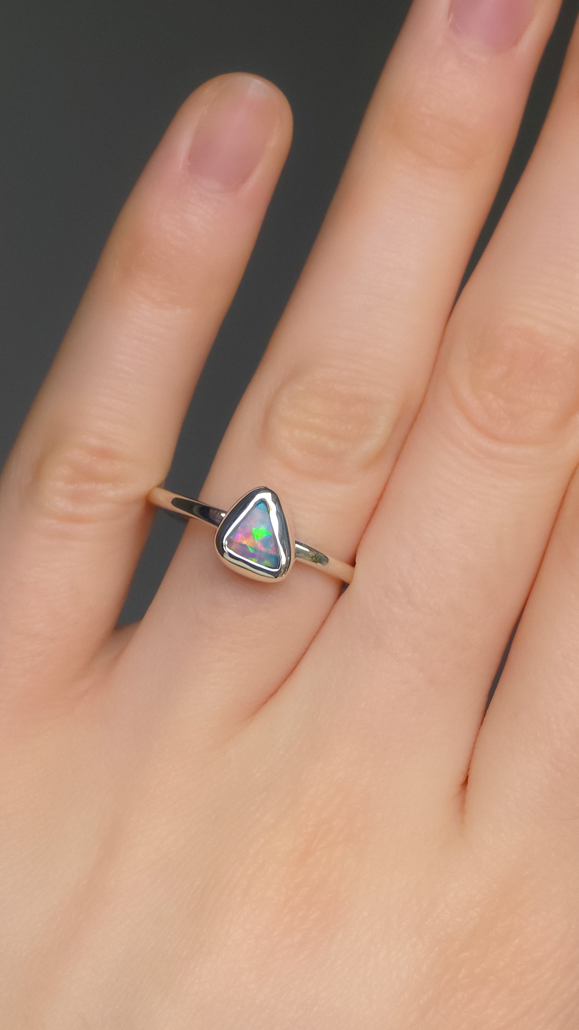 AURORA | Solid Australian Opal Ring, Coober Pedy Crystal Opal, 0.7 carats