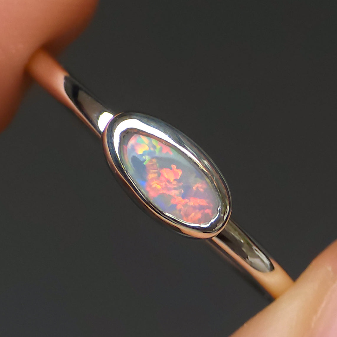 DOLCE | Solid Australian Opal Ring, Coober Pedy Grey Crystal Opal, 0.6 carats