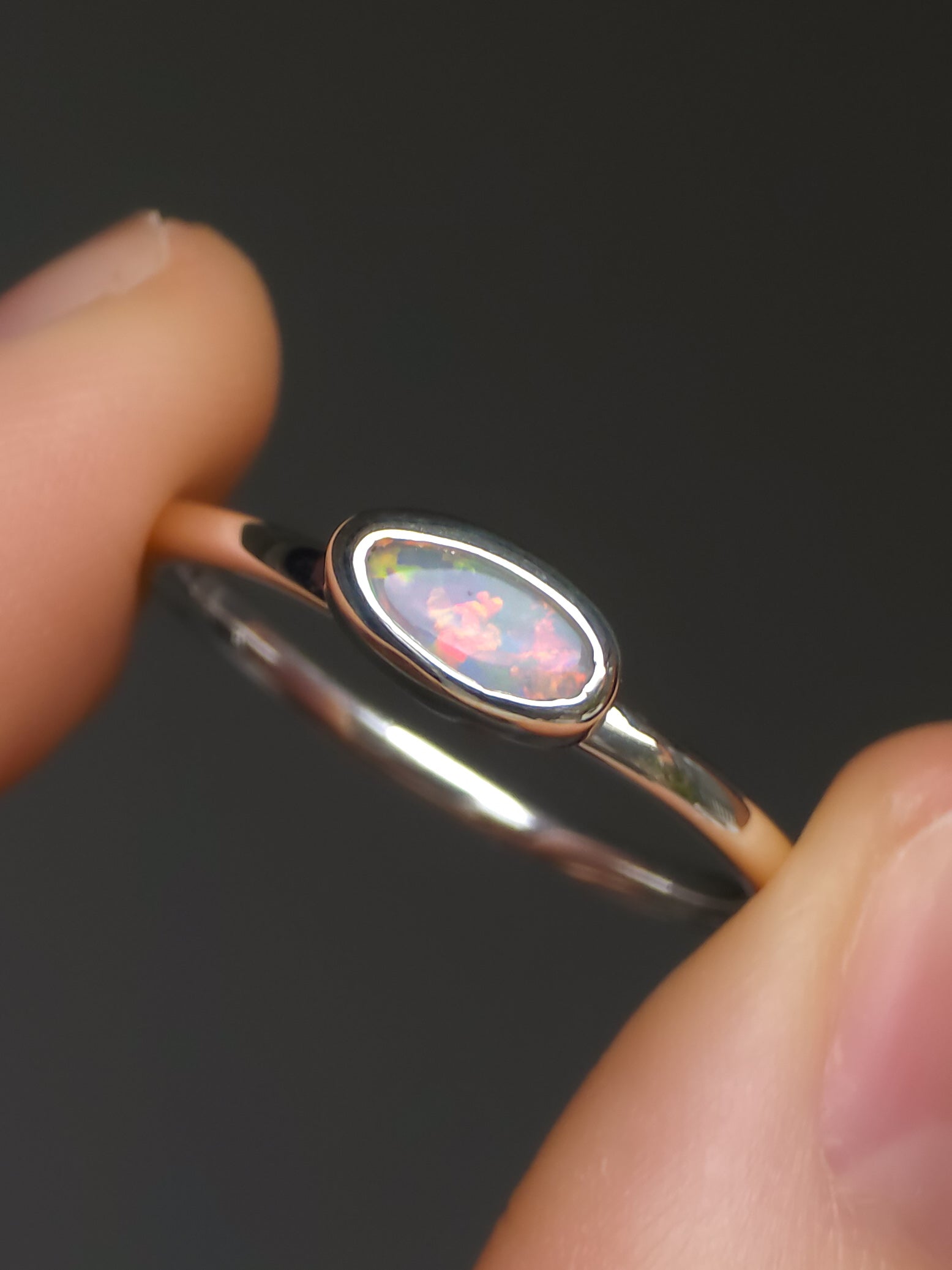 DOLCE | Solid Australian Opal Ring, Coober Pedy Grey Crystal Opal, 0.6 carats