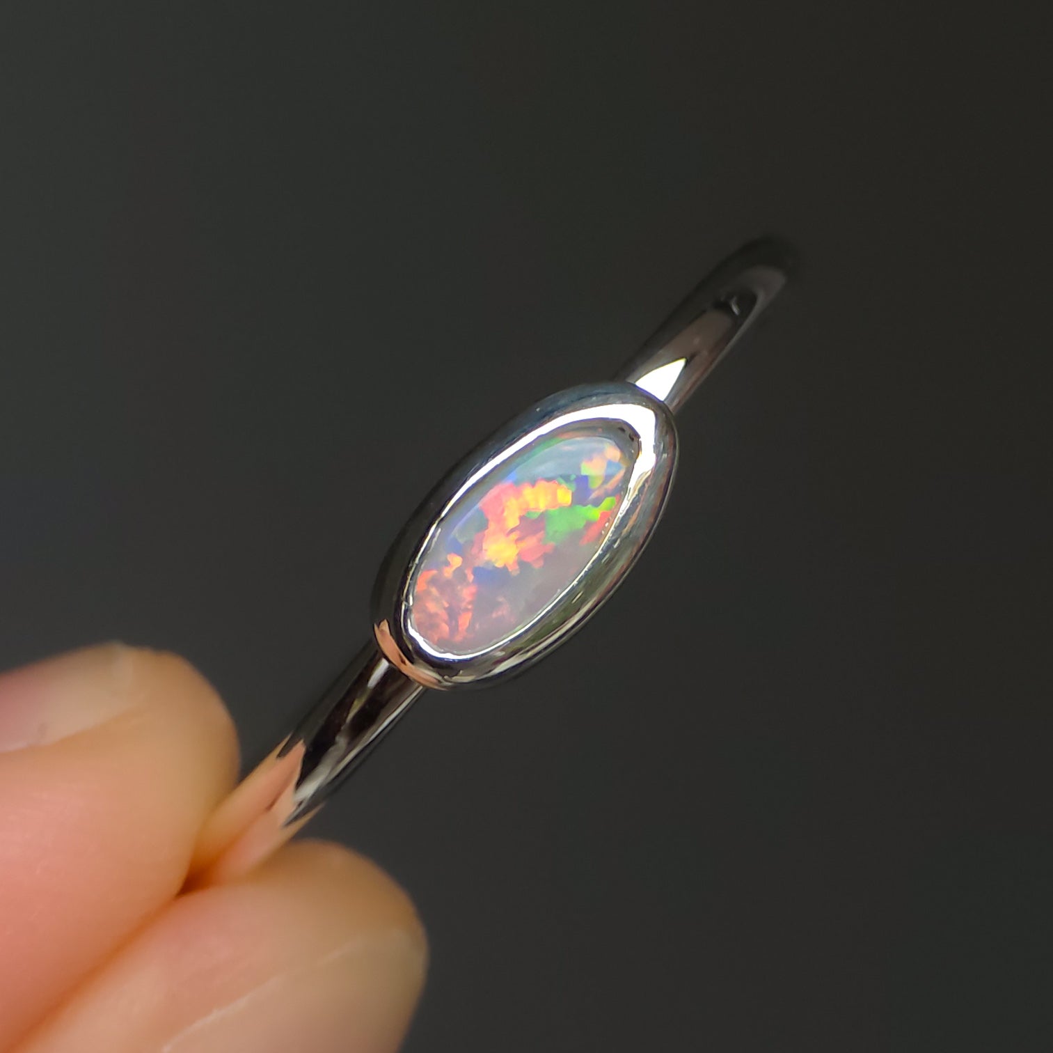DOLCE | Solid Australian Opal Ring, Coober Pedy Grey Crystal Opal, 0.6 carats