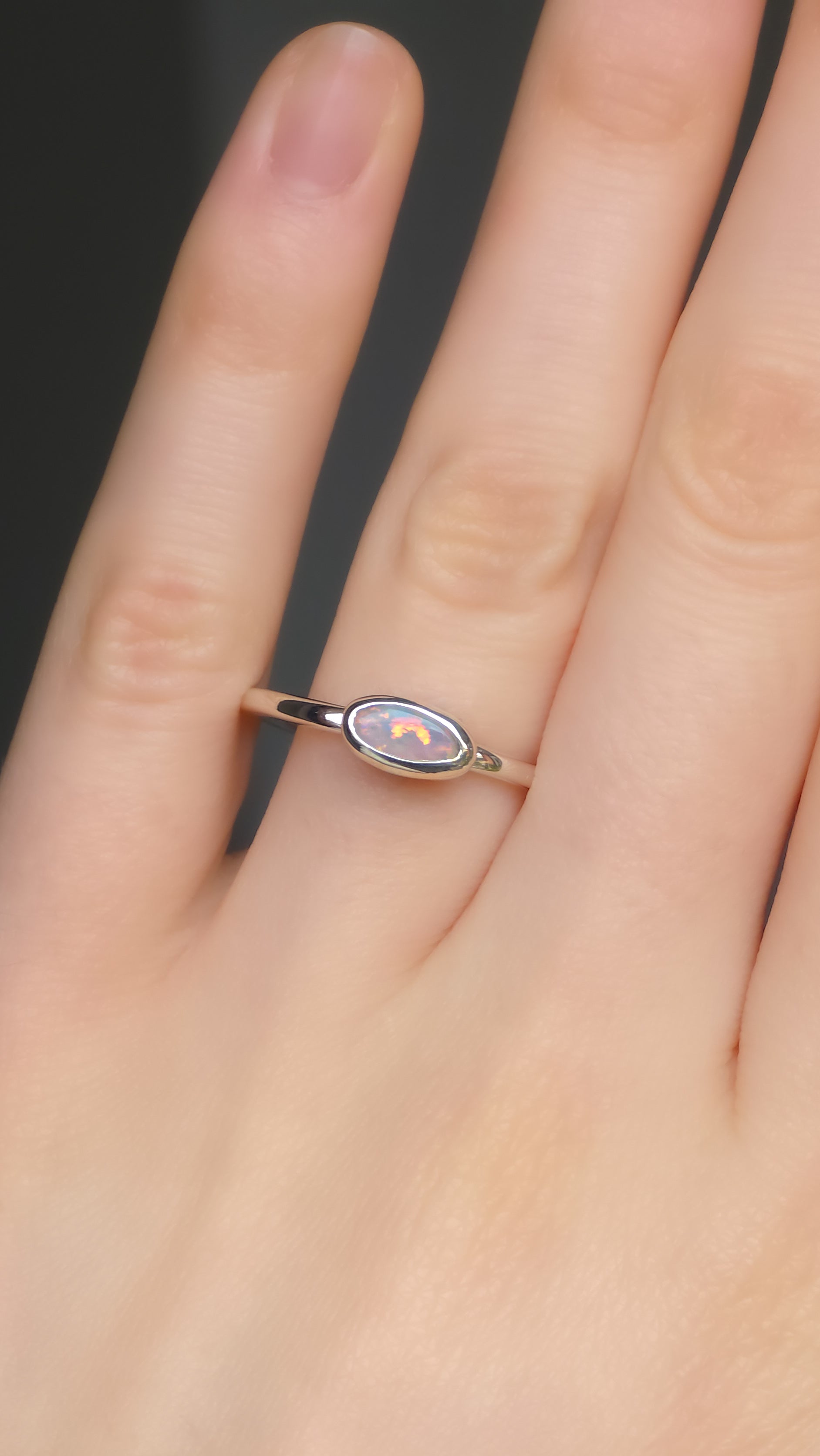 DOLCE | Solid Australian Opal Ring, Coober Pedy Grey Crystal Opal, 0.6 carats