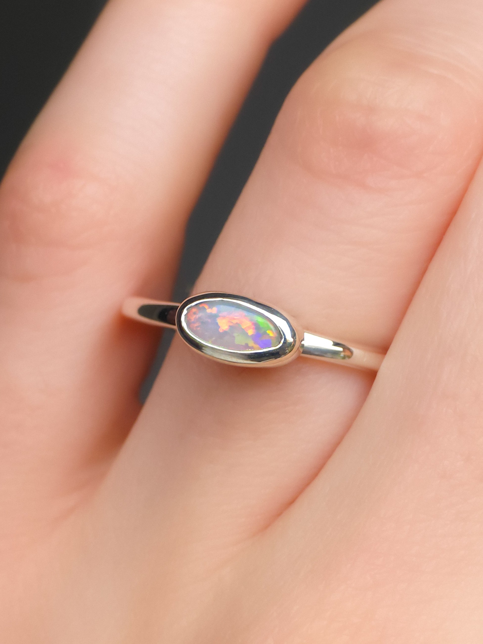 DOLCE | Solid Australian Opal Ring, Coober Pedy Grey Crystal Opal, 0.6 carats