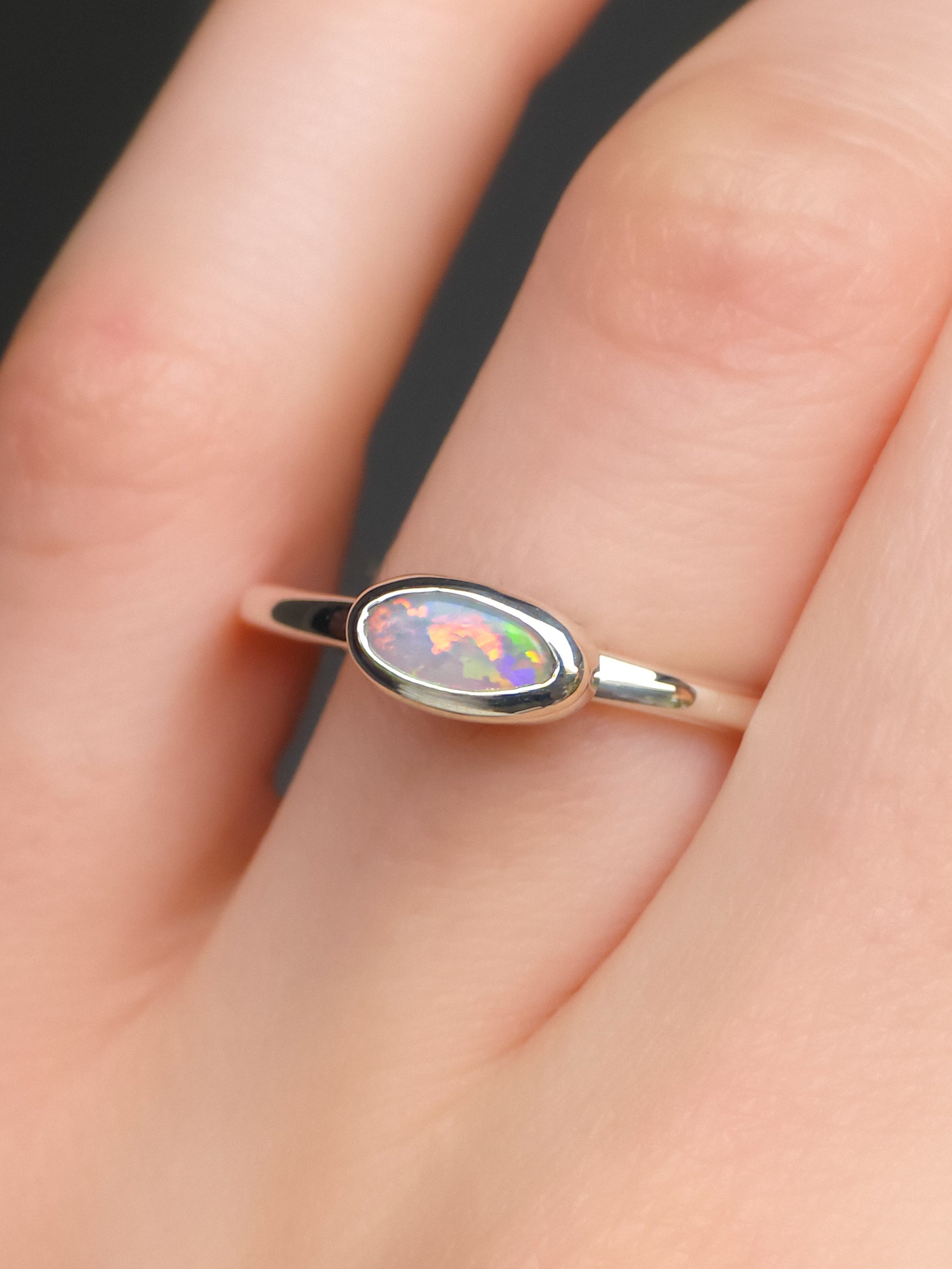 DOLCE | Solid Australian Opal Ring, Coober Pedy Grey Crystal Opal, 0.6 carats