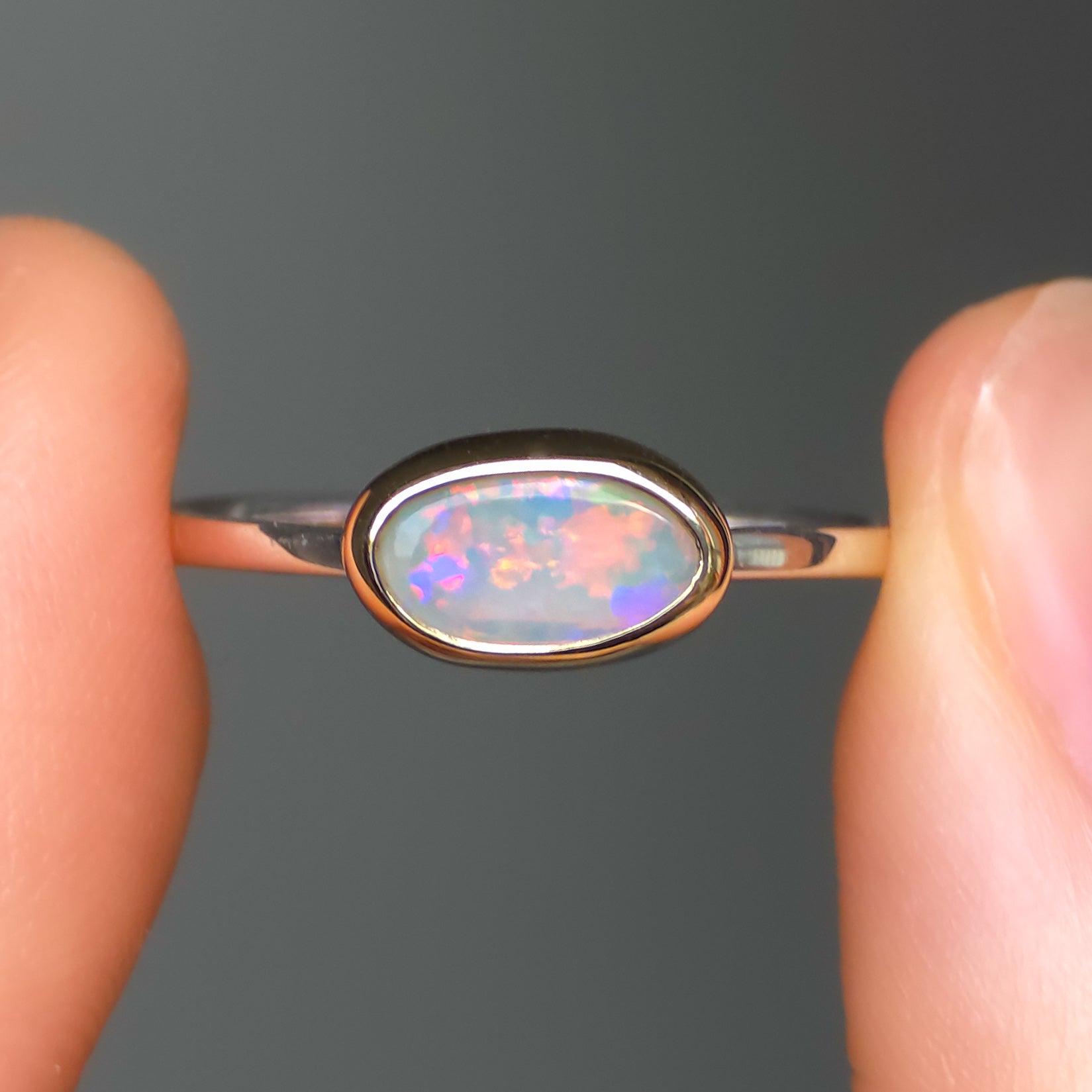 PRAIRIE | 14K Gold + Silver Two-tone Australian opal ring / dainty crystal ring