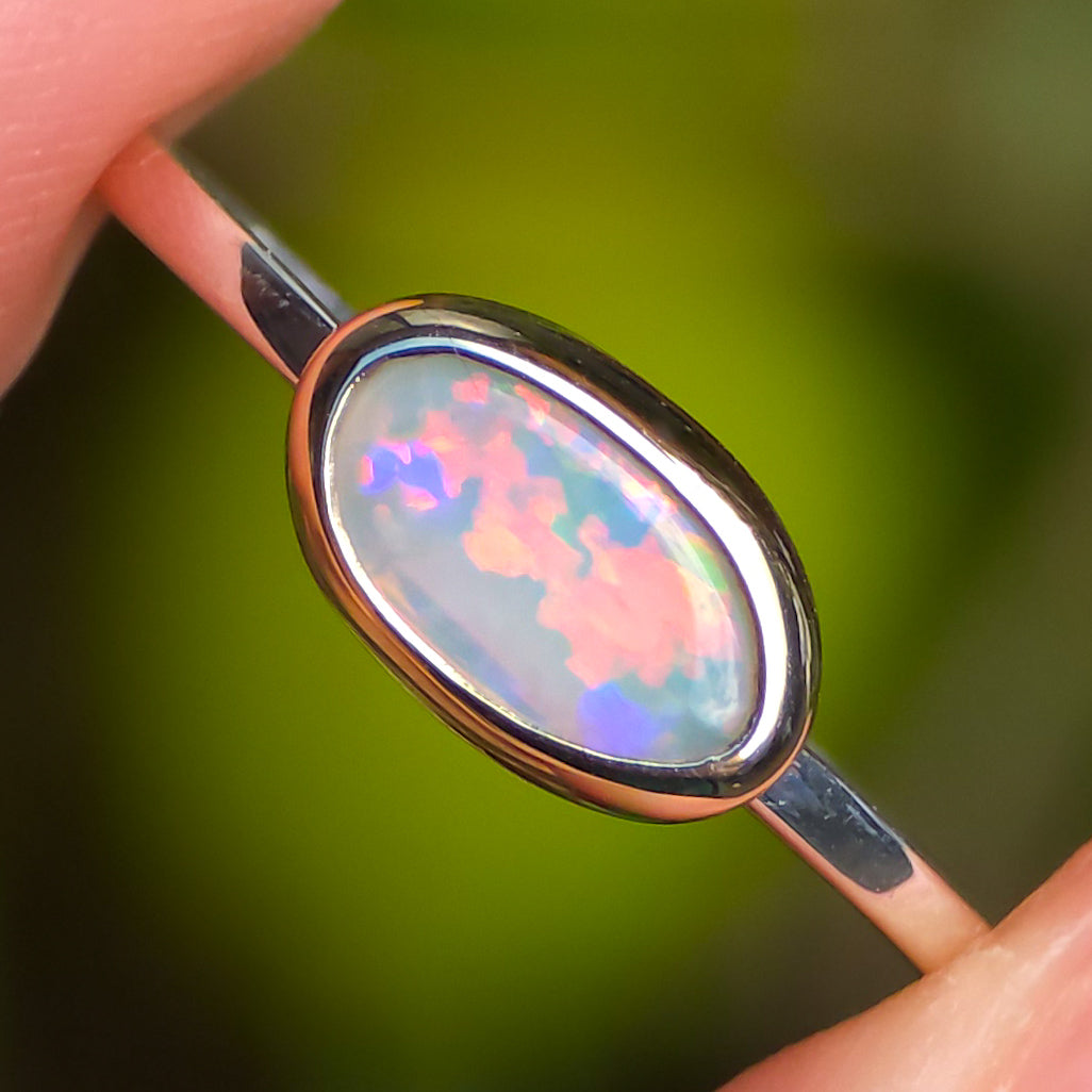 PRAIRIE | 14K Gold + Silver Two-tone Australian opal ring / dainty crystal ring