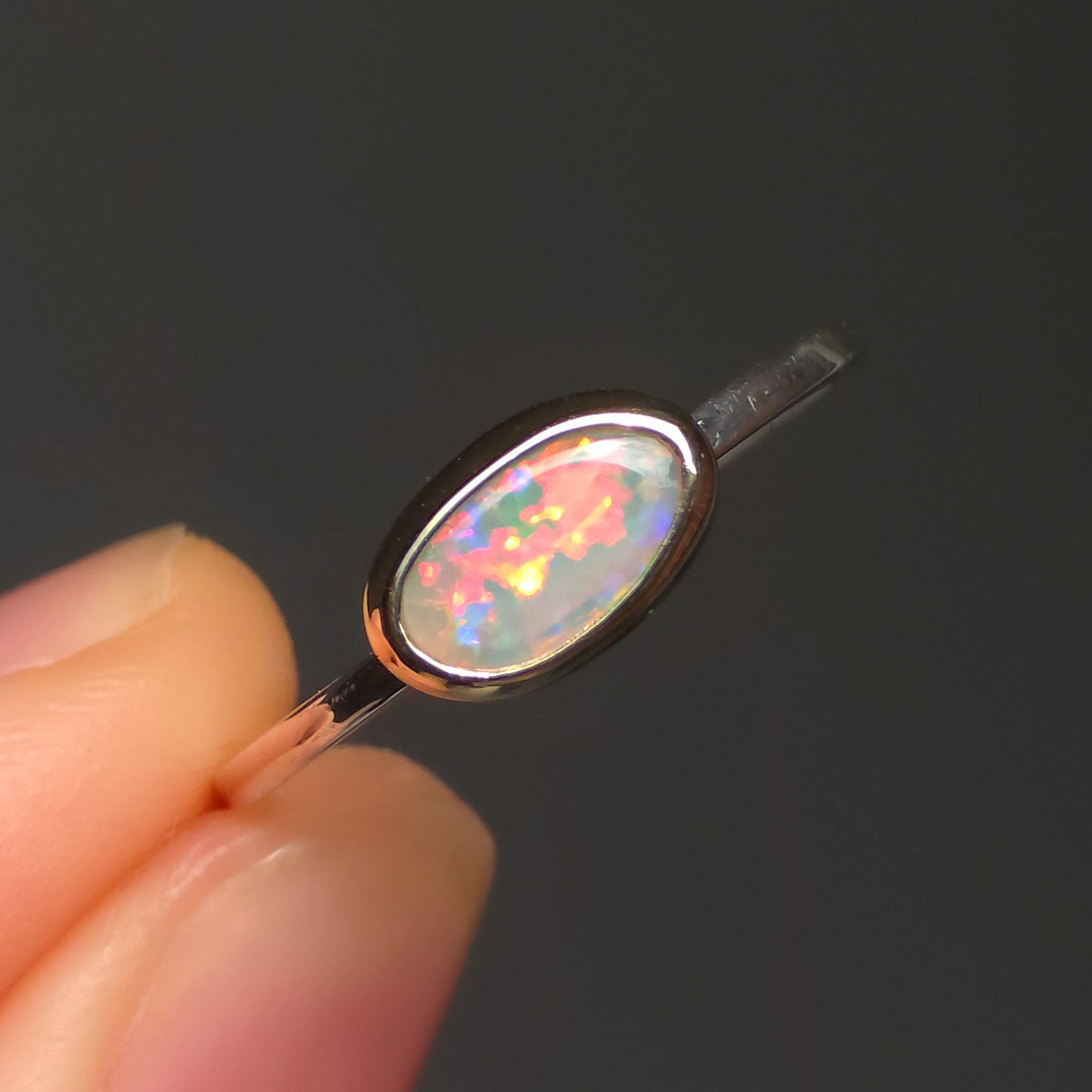 PRAIRIE | 14K Gold + Silver Two-tone Australian opal ring / dainty crystal ring