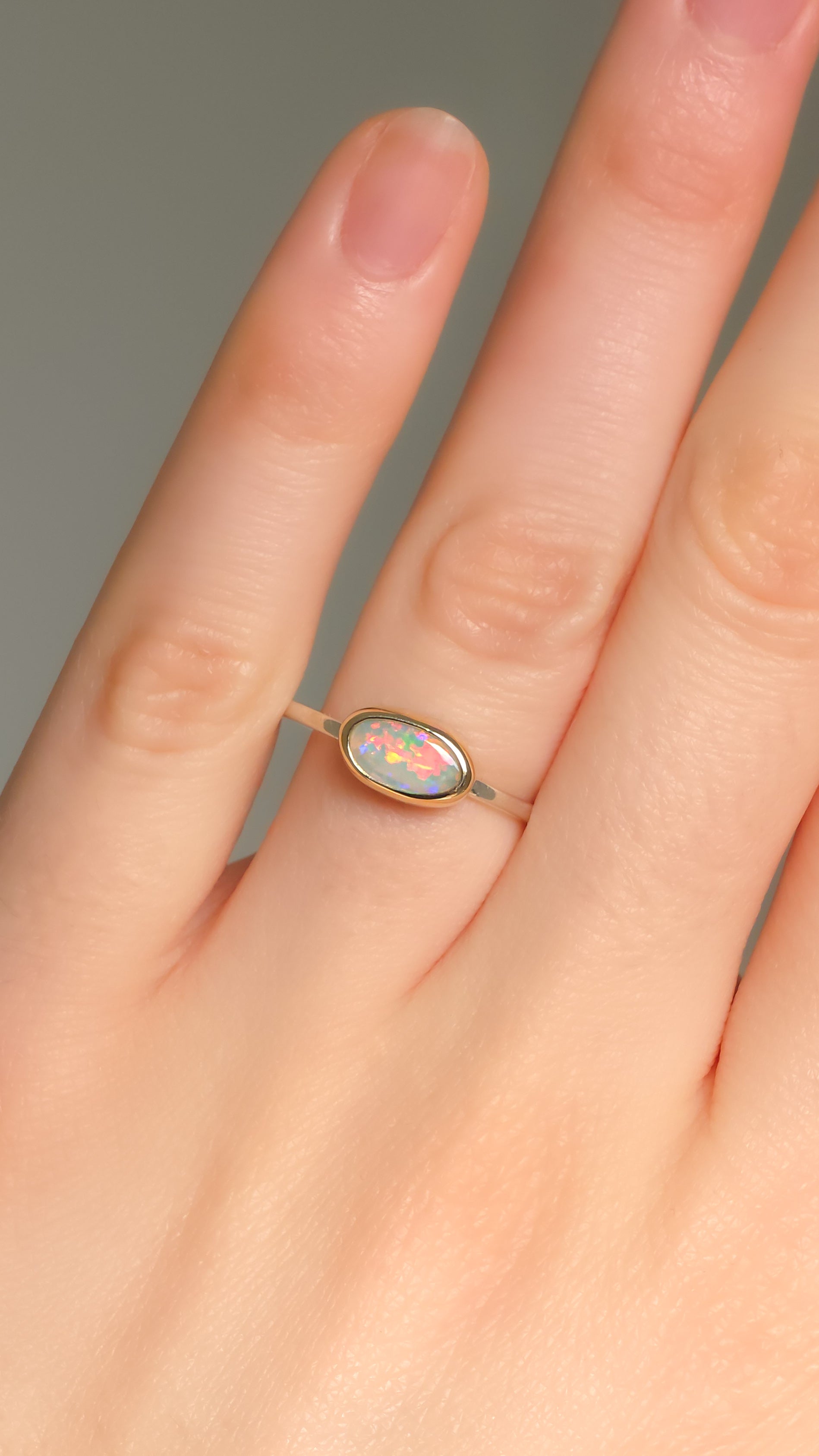 PRAIRIE | 14K Gold + Silver Two-tone Australian opal ring / dainty crystal ring