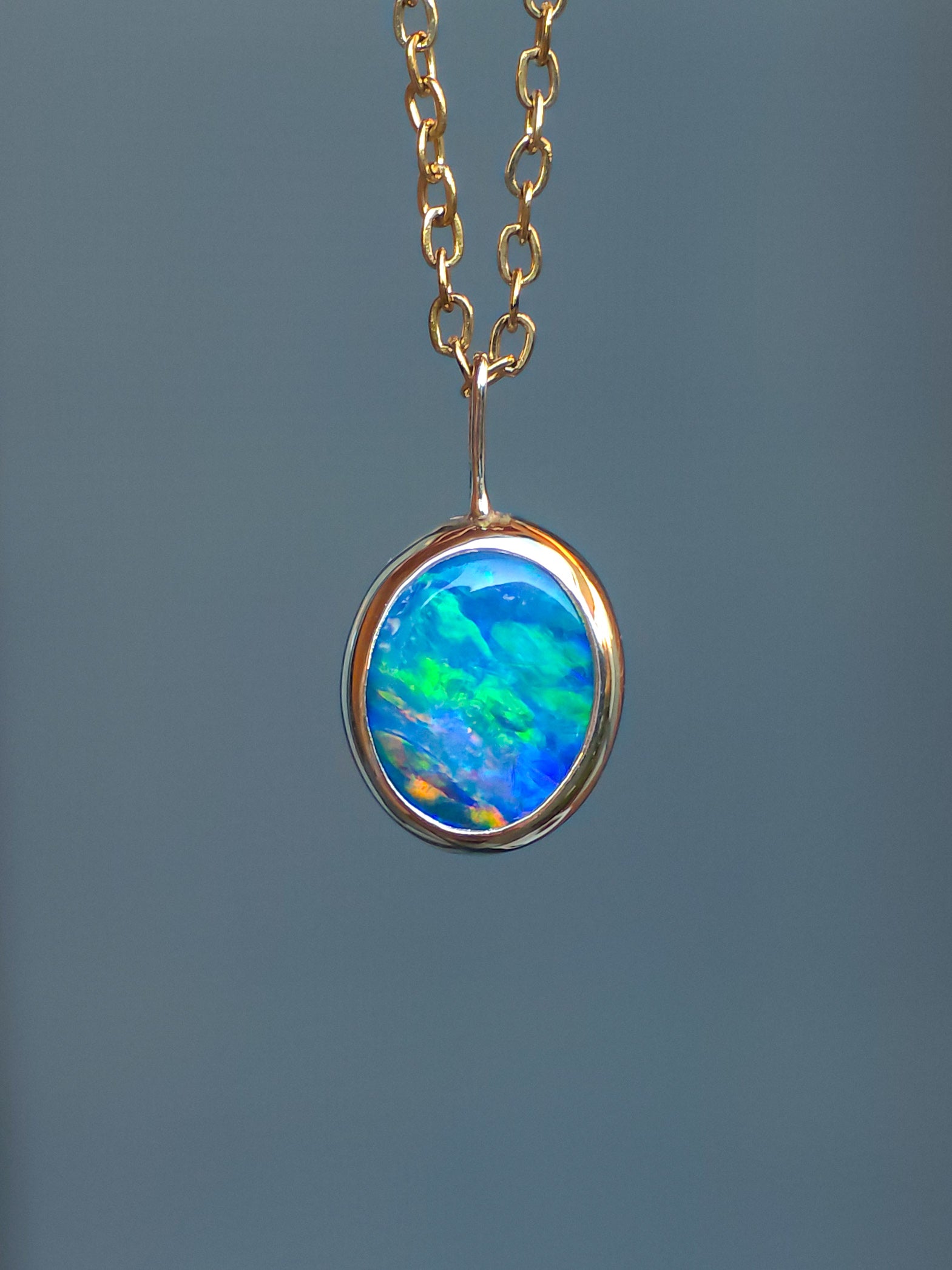JOY | 14K Gold Coober Pedy Opal Doublet Necklace, Minimalist Jewelry