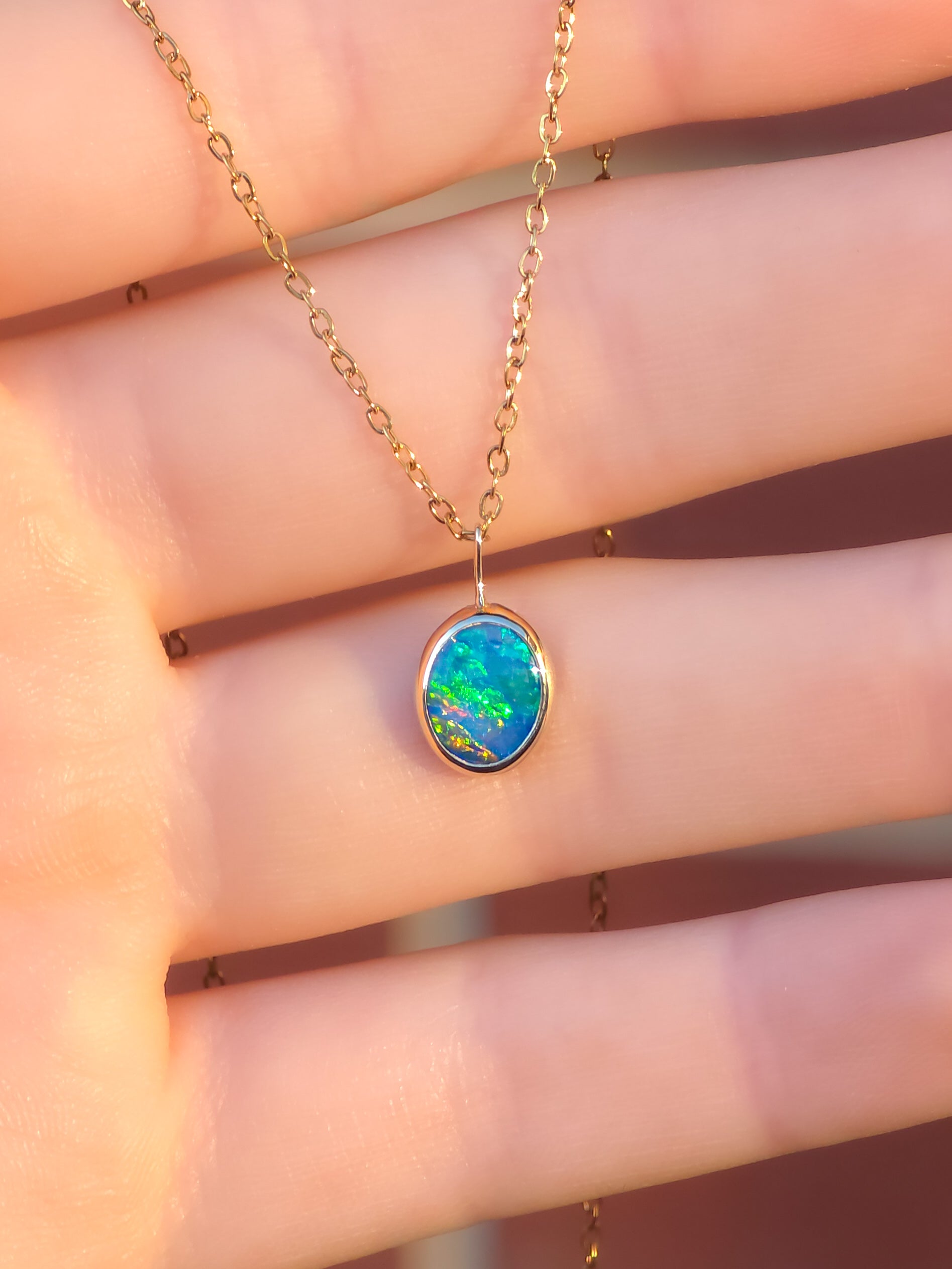 JOY | 14K Gold Coober Pedy Opal Doublet Necklace, Minimalist Jewelry